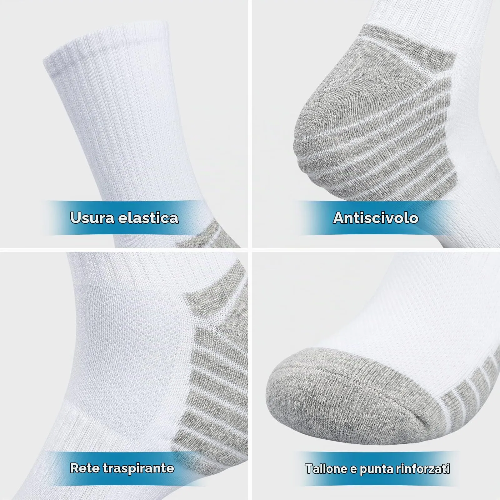 TANSTC Calzini Termici Unisex Sportivi, 43-46, Bianco, 6 Paia - immagine 3