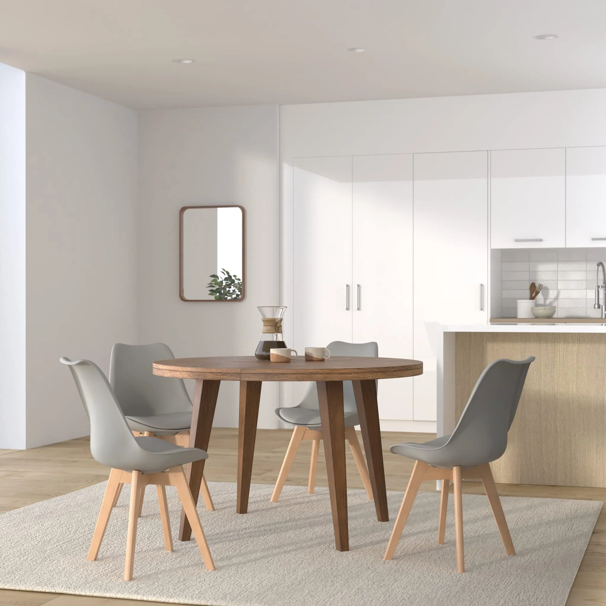 EGGREE Set di 8 sedie da pranzo in stile scandinavo con gambe in legno massello di faggio e pelle sintetica, grigio - immagine 2