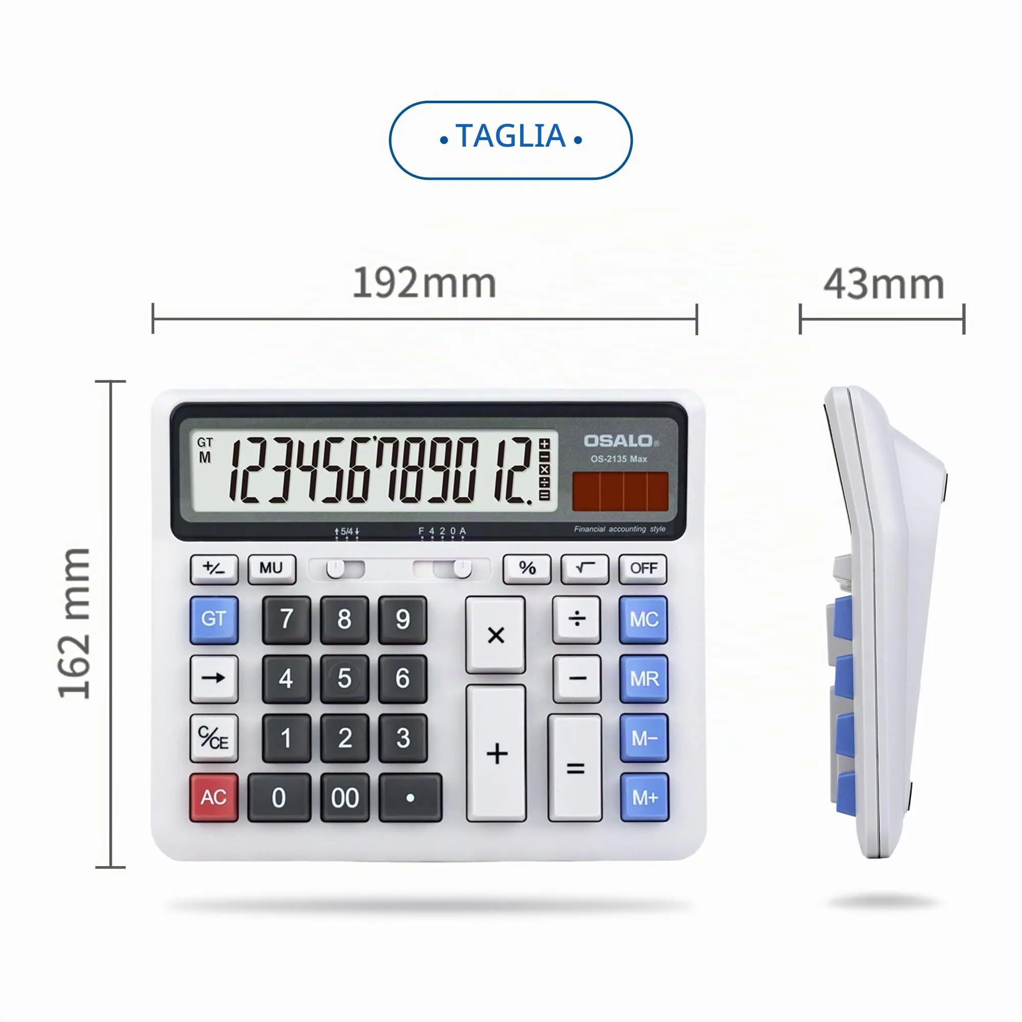 OSALO Calcolatrice da Scrivania 12 Cifre con Display LCD Extra Grande (OS-2135 Pro) - immagine 4