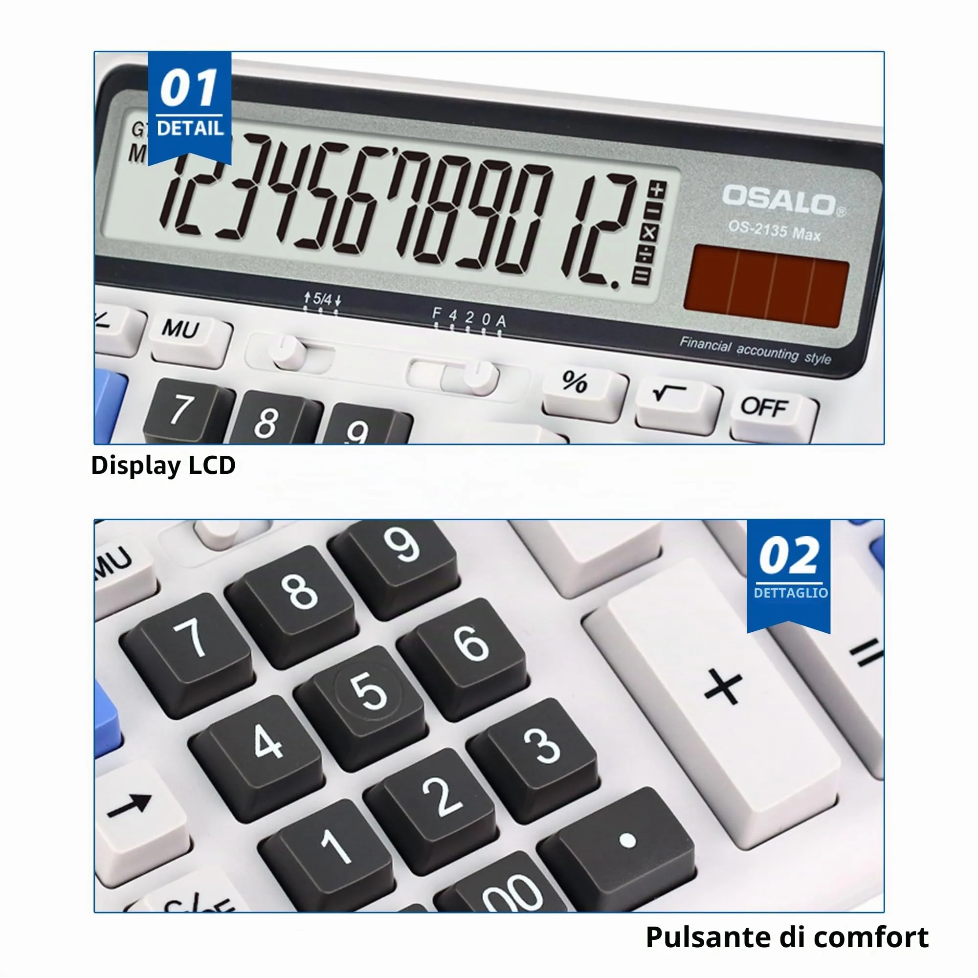 OSALO Calcolatrice da Scrivania 12 Cifre con Display LCD Extra Grande (OS-2135 Pro) - immagine 5