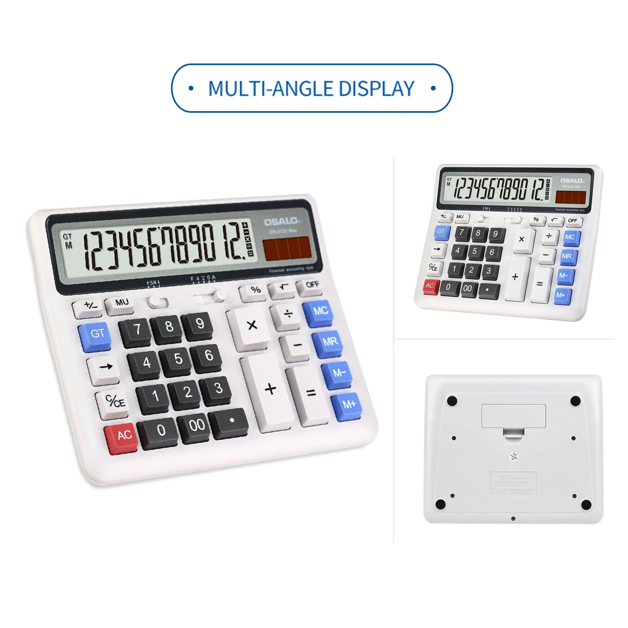 OSALO Calcolatrice da Scrivania 12 Cifre con Display LCD Extra Grande (OS-2135 Pro) - immagine 7