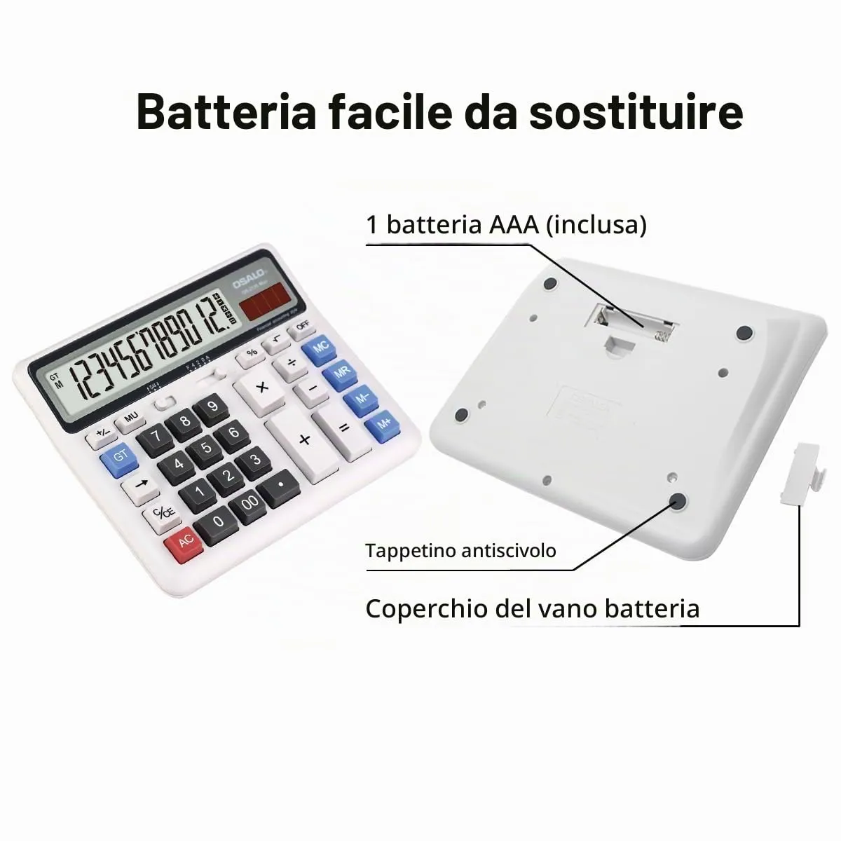 OSALO Calcolatrice da Scrivania 12 Cifre con Display LCD Extra Grande (OS-2135 Pro) - immagine 8