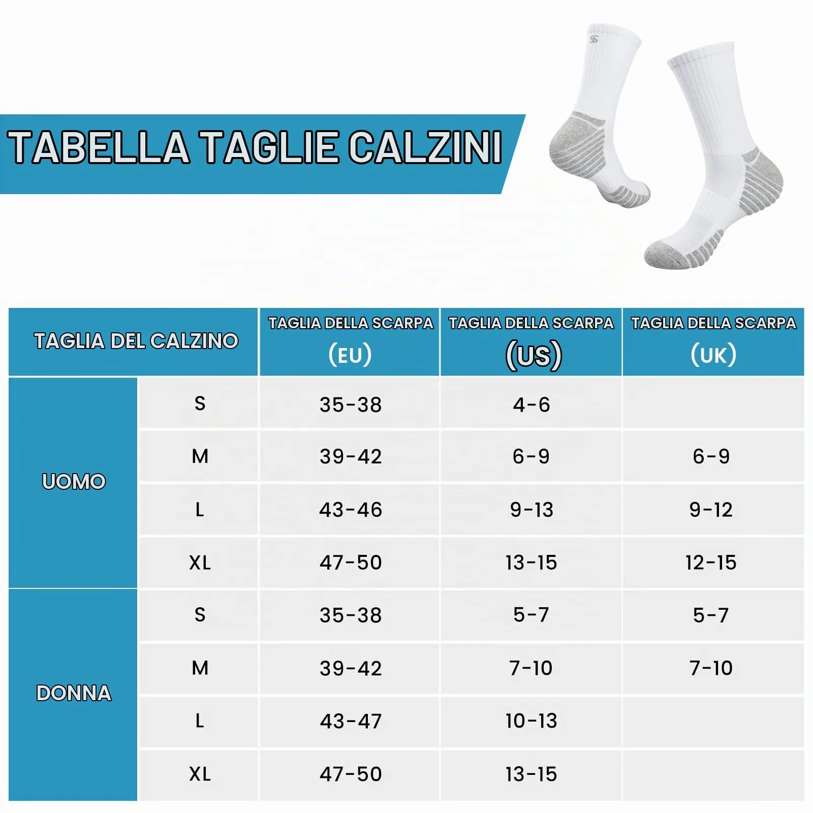 TANSTC Calzini Unisex Trekking e Sport, Traspiranti Antiscivolo, Bianco, 39-42, 6 Paia - immagine 5