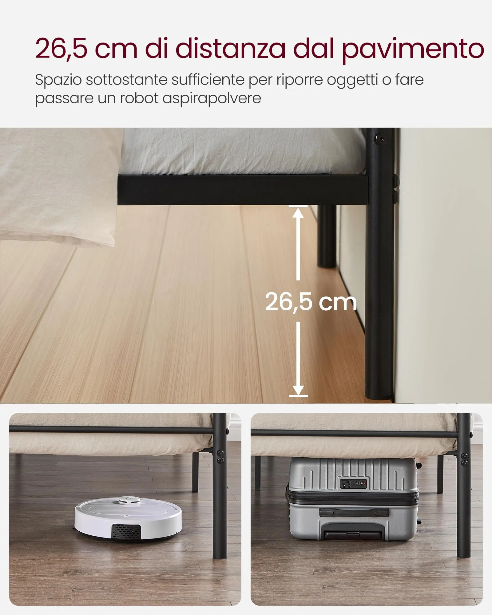 VASAGLE Struttura Letto Singolo in Metallo con Doghe, 90 x 190 cm, Nero Inchiostro RMB061B01 - immagine 4