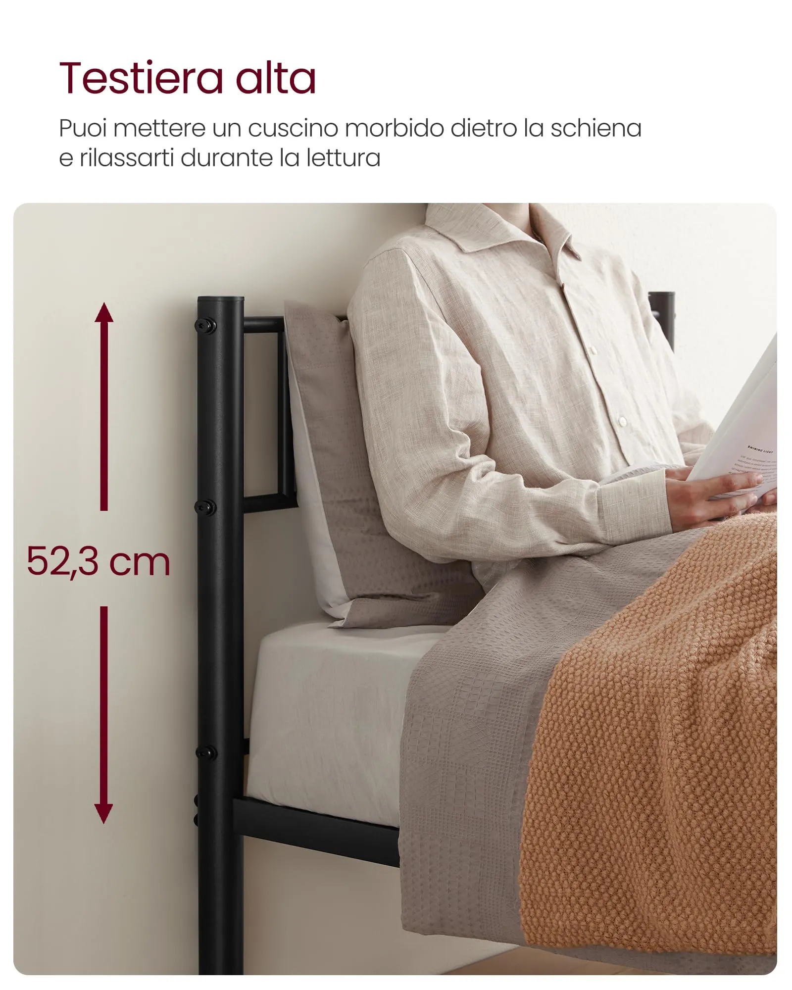 VASAGLE Struttura Letto Singolo in Metallo con Doghe, 90 x 190 cm, Nero Inchiostro RMB061B01 - immagine 6