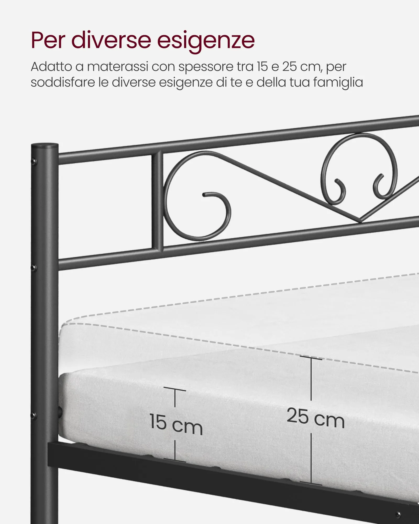 VASAGLE Struttura Letto Singolo in Metallo con Doghe, 90 x 190 cm, Nero Inchiostro RMB061B01 - immagine 7
