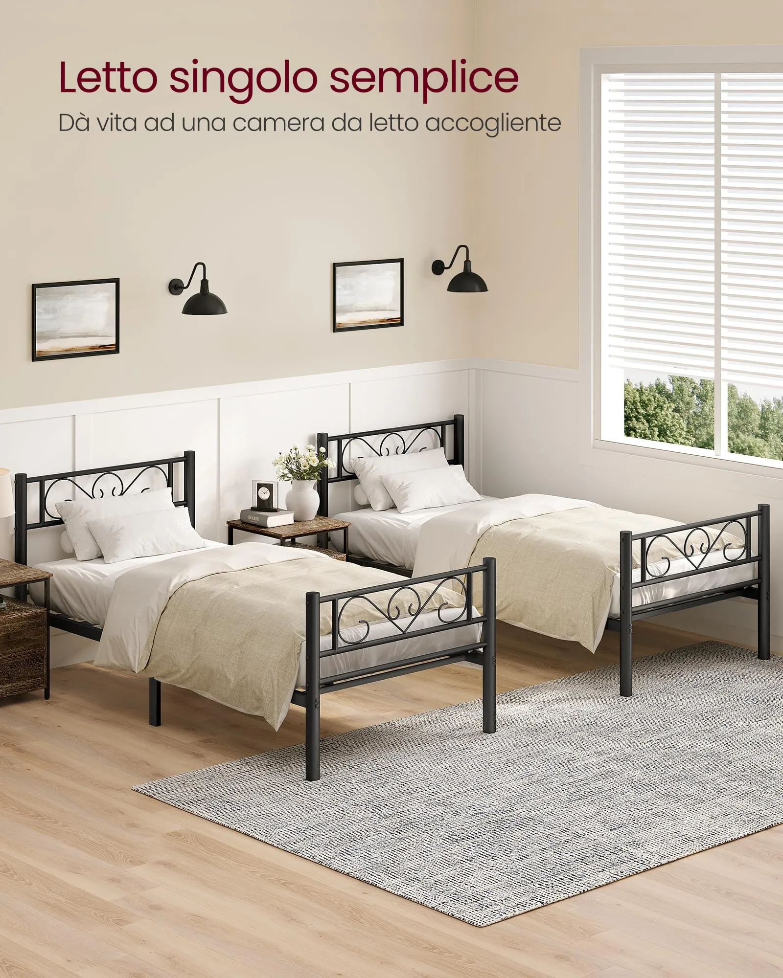 VASAGLE Struttura Letto Singolo in Metallo con Doghe, 90 x 190 cm, Nero Inchiostro RMB061B01 - immagine 9