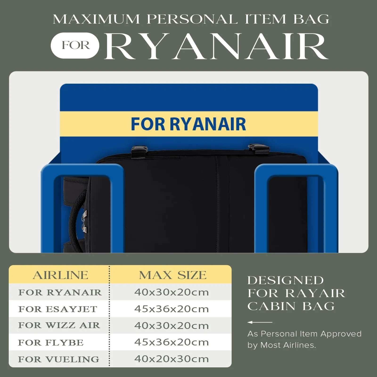 Hayayu Zaino Bagaglio a Mano per Ryanair 40x30x20 cm - Borsa da Cabina da Viaggio Nero - immagine 2