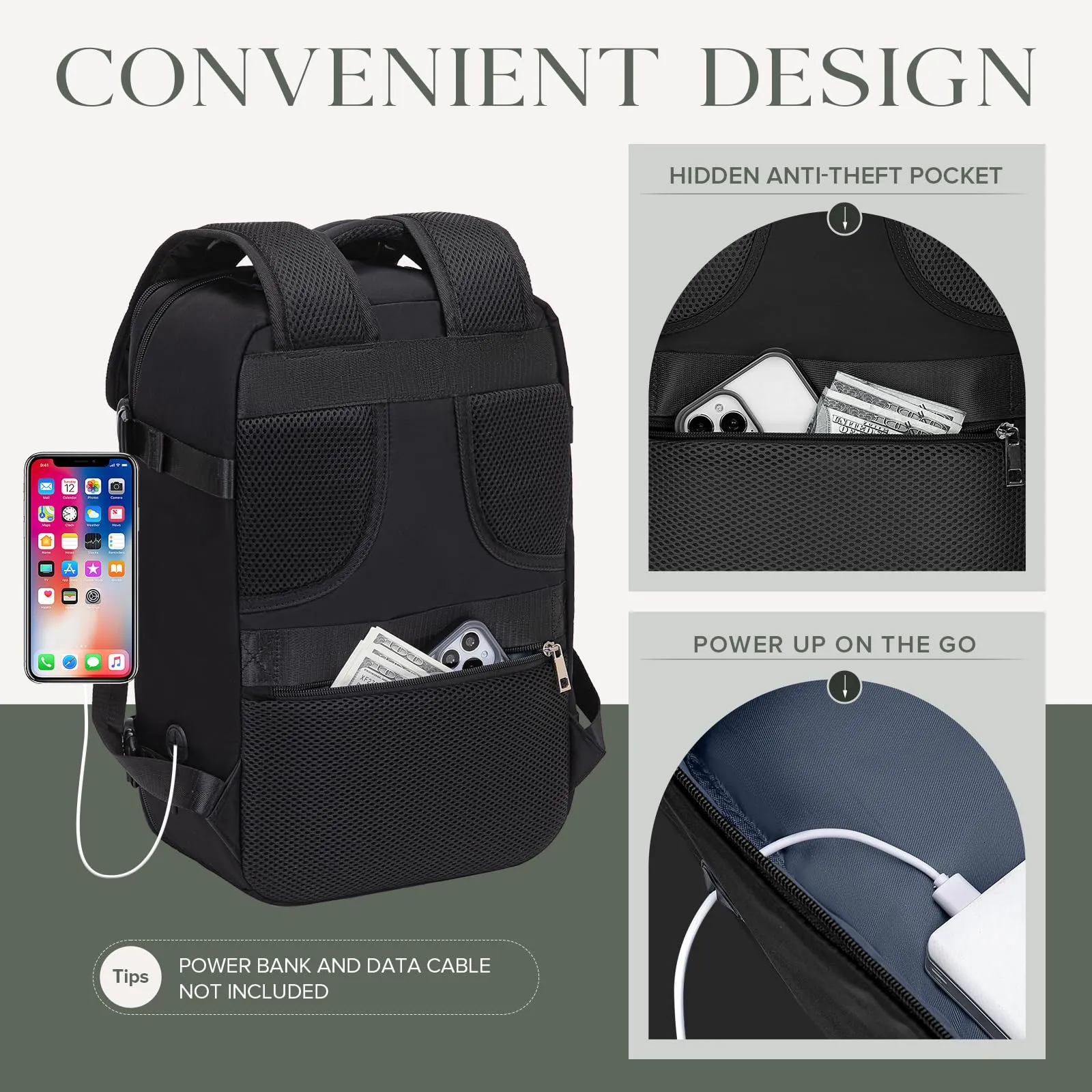 Hayayu Zaino Bagaglio a Mano per Ryanair 40x30x20 cm - Borsa da Cabina da Viaggio Nero - immagine 4