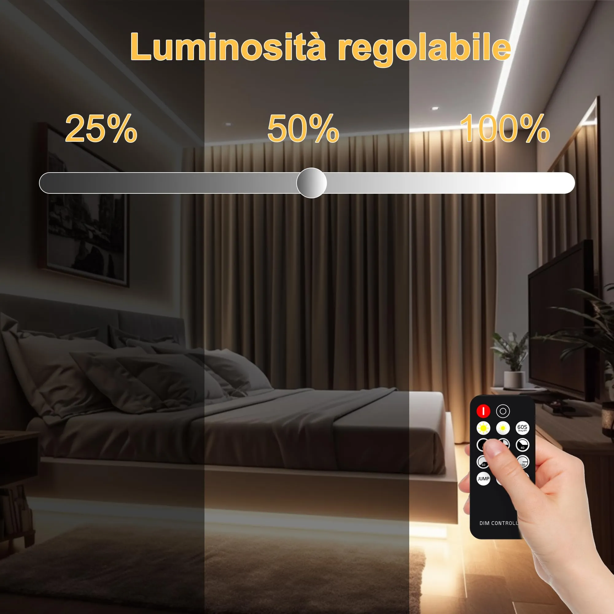 AXMOTUT Striscia LED COB 5m 24V Bianco Naturale 4000K, 320LEDs/m, 8mm, CRI90+, con Alimentatore e Telecomando RF - immagine 5
