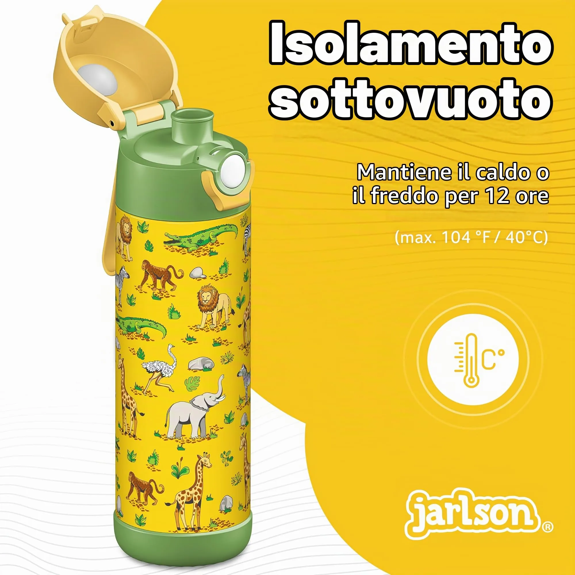 Jarlson Borraccia Termica Bambini Mali 500ml Acciaio Inox (Safari) - immagine 2