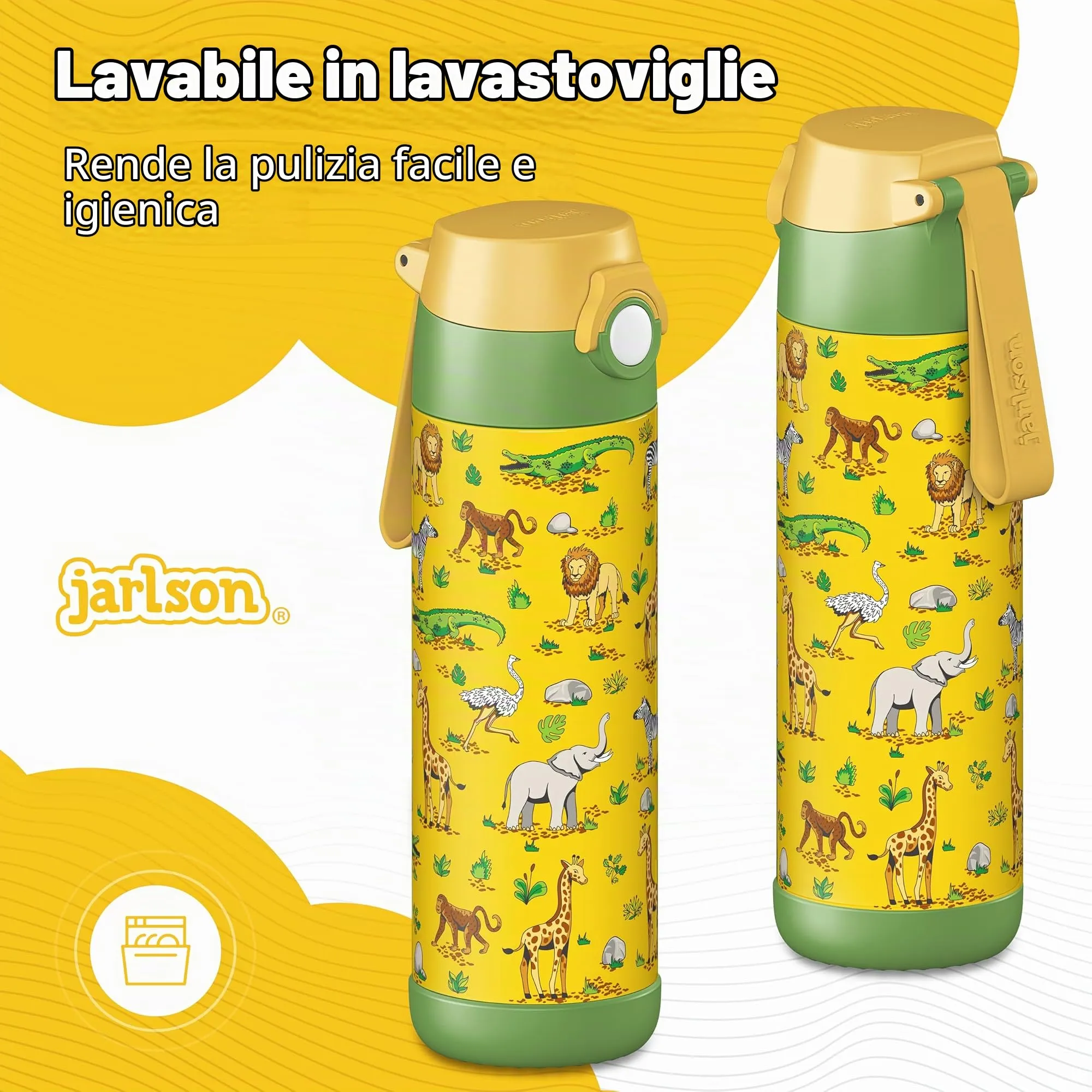 Jarlson Borraccia Termica Bambini Mali 500ml Acciaio Inox (Safari) - immagine 4