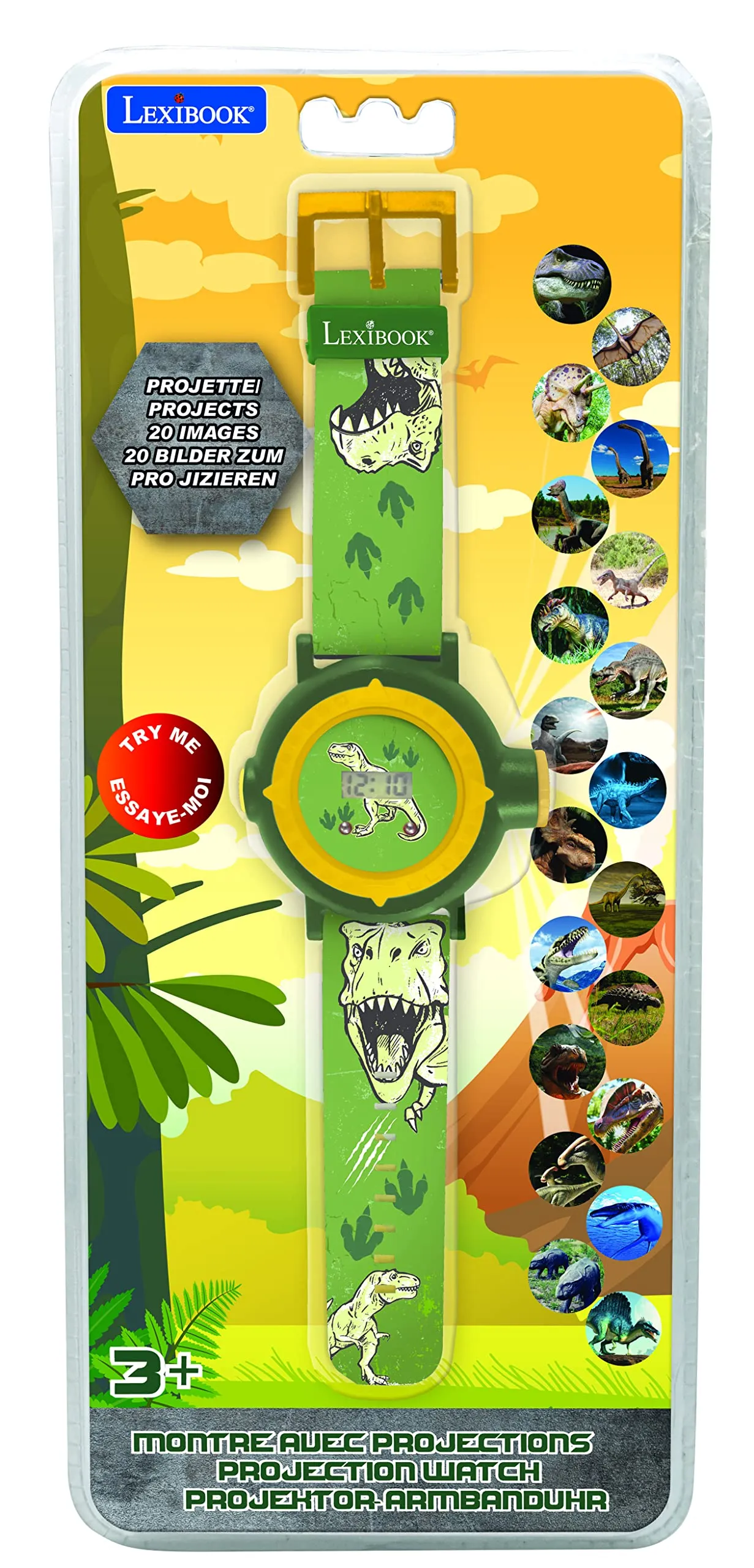 Lexibook Orologio Proiettore Dinosauri con Schermo Digitale - Verde e Giallo - DMW050DINO - immagine 3