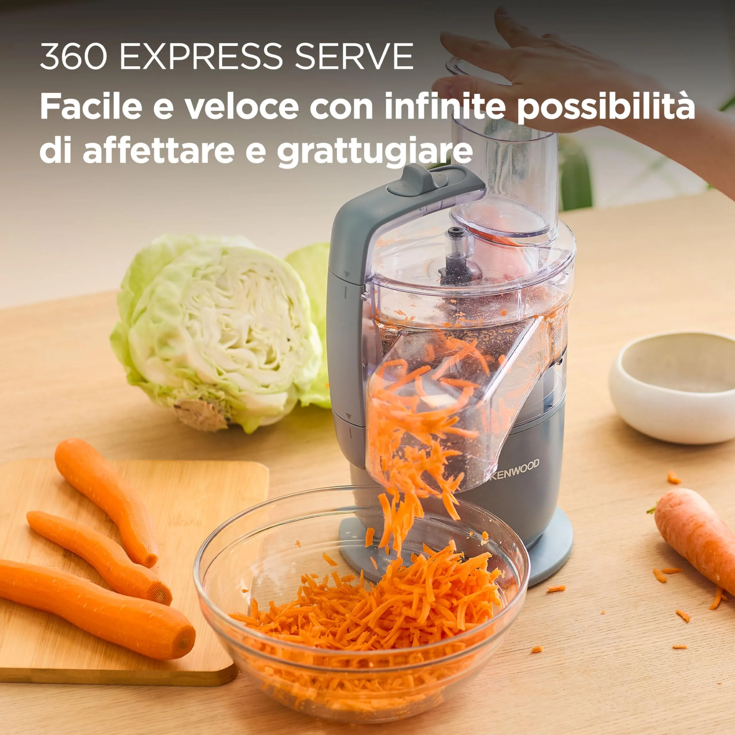 Kenwood MultiPro Go FDP22.130GY Robot Tritatutto da Cucina, Tagliaverdure Elettrico con Accessorio Express Serve, Ciotola 1.3L, 650W - immagine 3