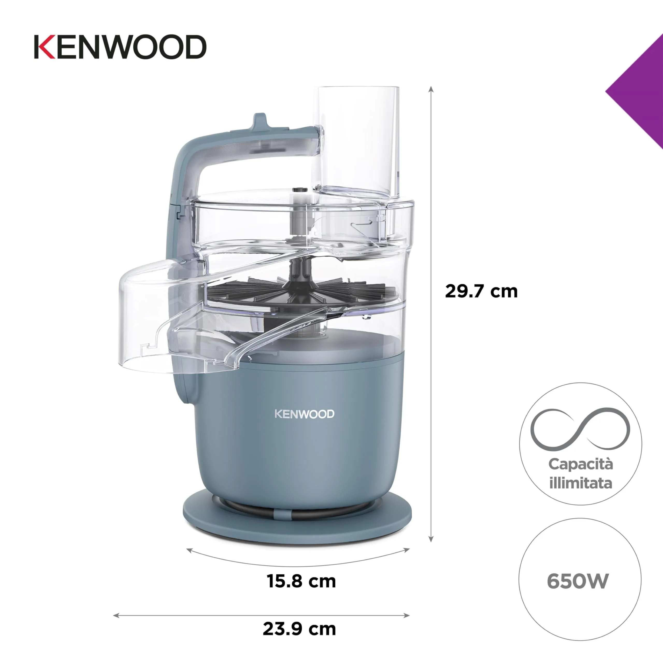 Kenwood MultiPro Go FDP22.130GY Robot Tritatutto da Cucina, Tagliaverdure Elettrico con Accessorio Express Serve, Ciotola 1.3L, 650W - immagine 7