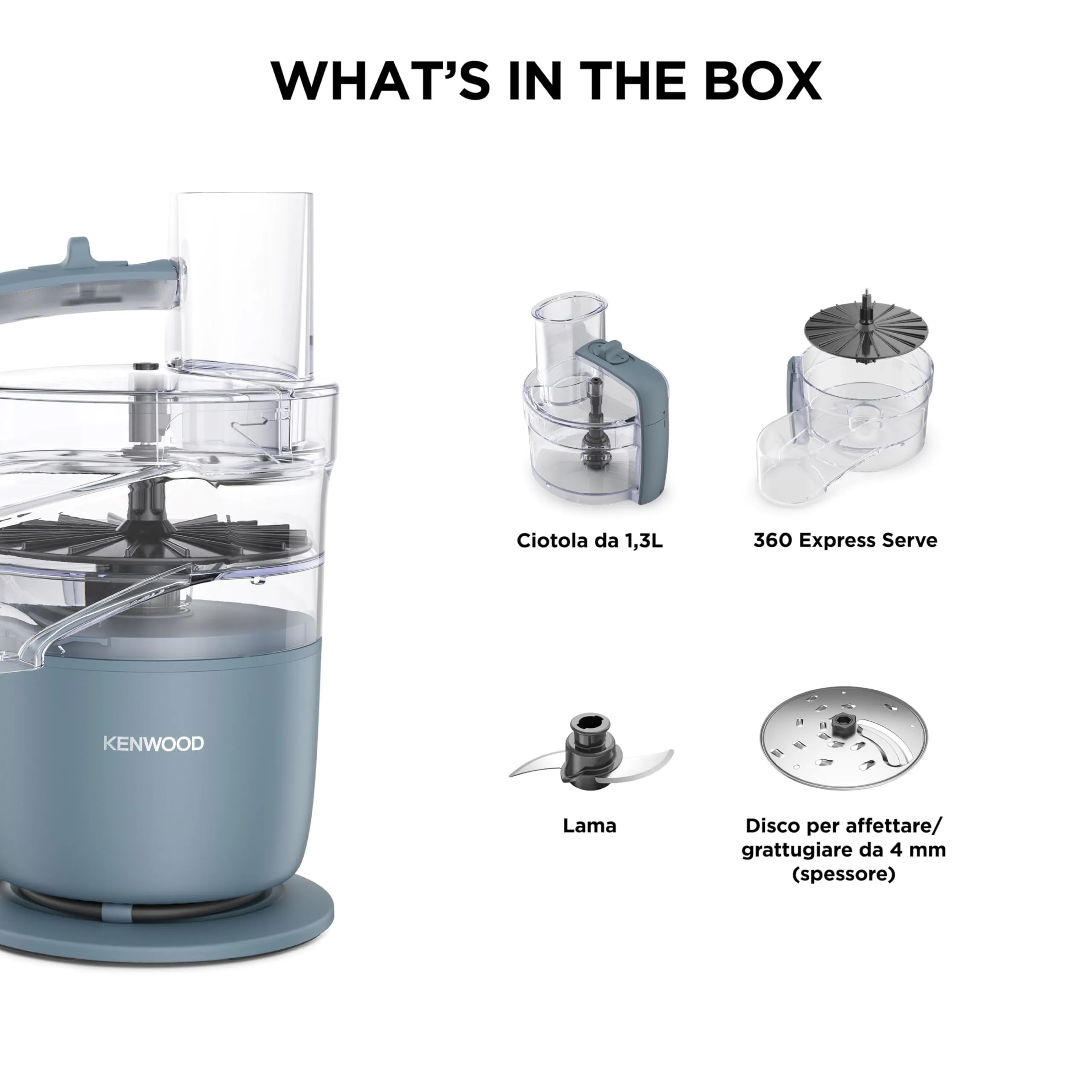 Kenwood MultiPro Go FDP22.130GY Robot Tritatutto da Cucina, Tagliaverdure Elettrico con Accessorio Express Serve, Ciotola 1.3L, 650W - immagine 9