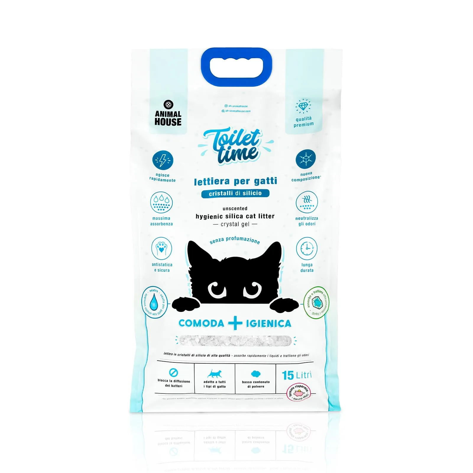 Animal House Toilet Time Lettiera in Cristalli di Silicio per Gatti, 15L (Neutro) - immagine 1