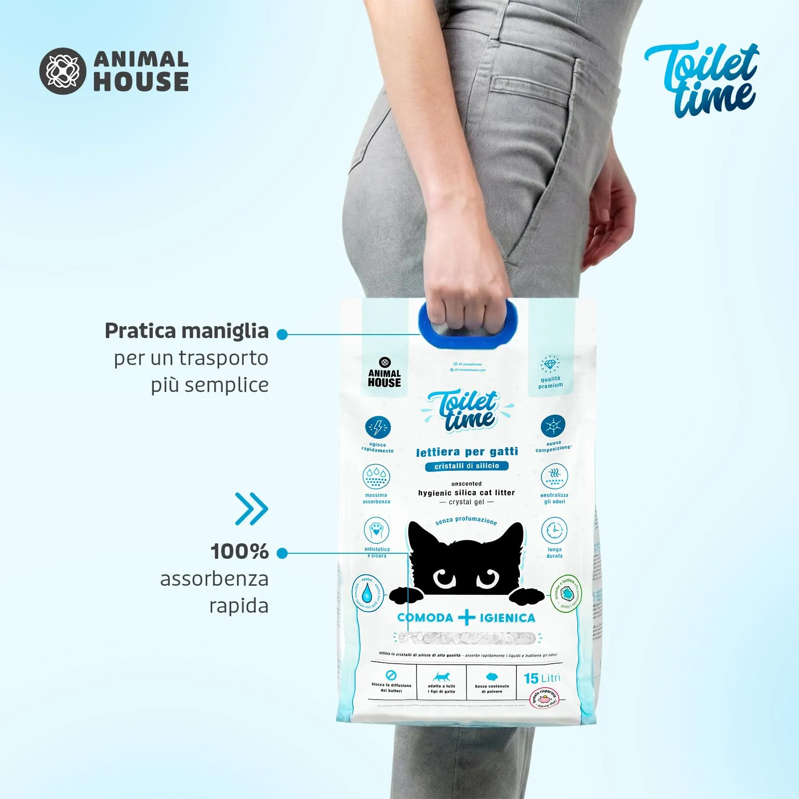 Animal House Toilet Time Lettiera in Cristalli di Silicio per Gatti, 15L (Neutro) - immagine 4