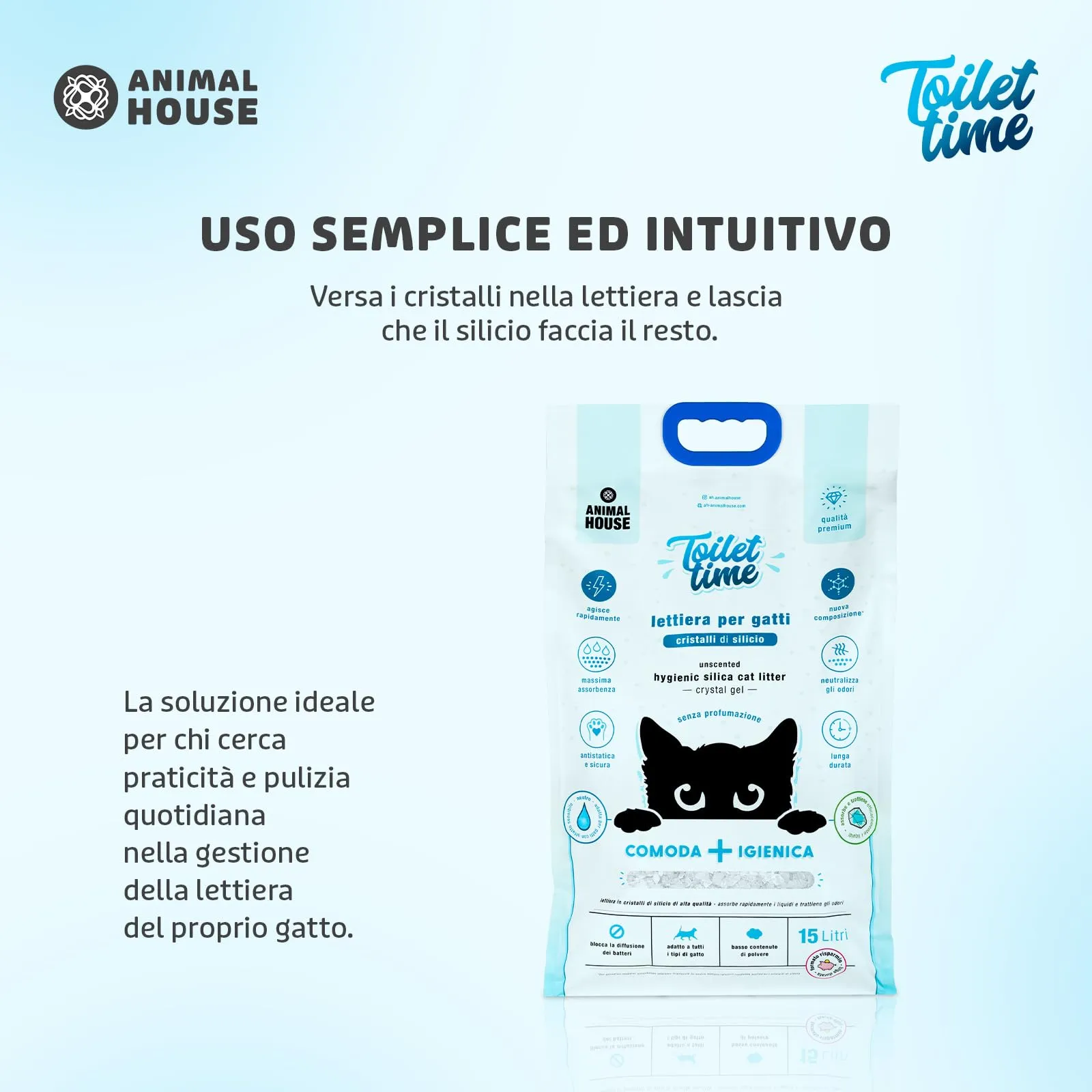 Animal House Toilet Time Lettiera in Cristalli di Silicio per Gatti, 15L (Neutro) - immagine 6