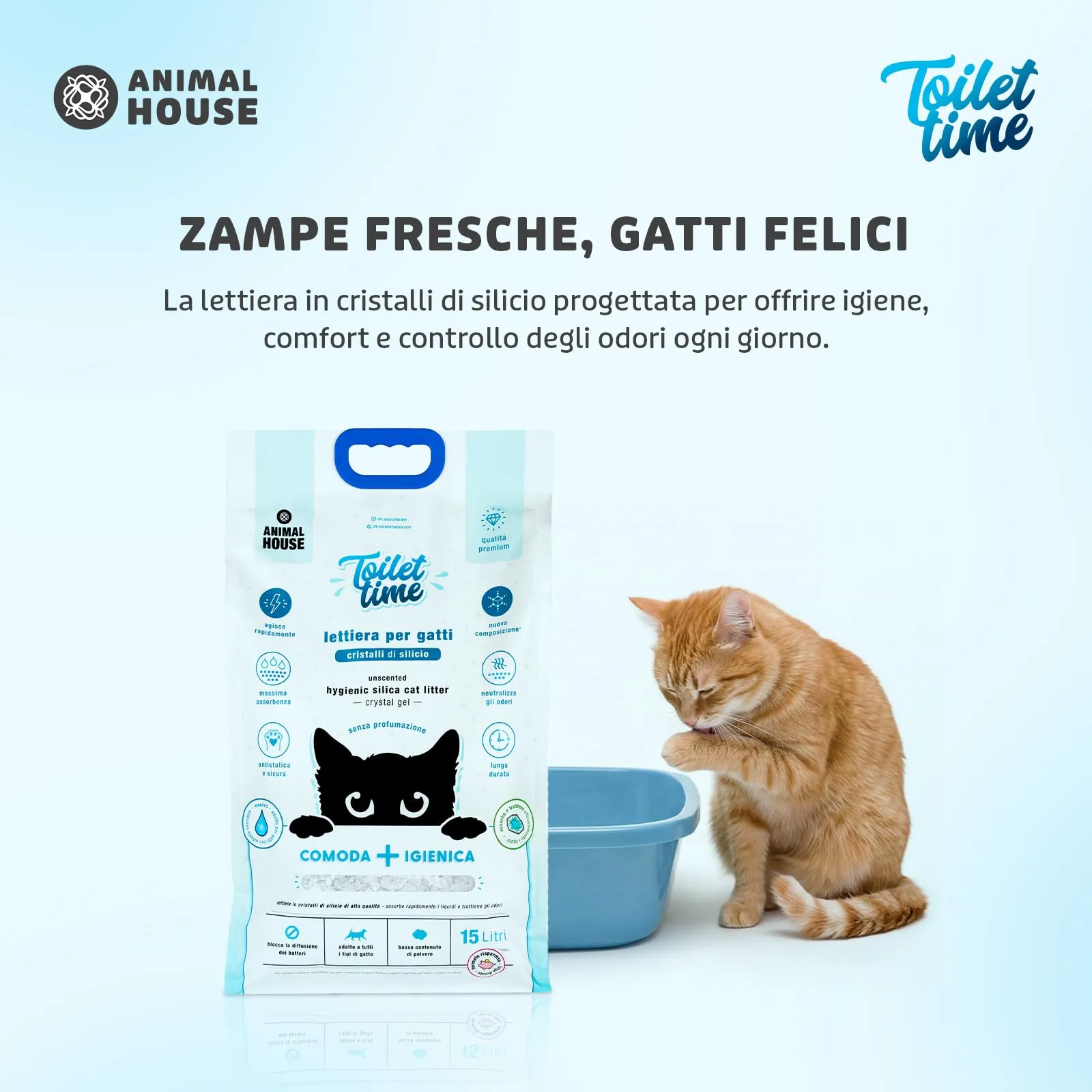 Animal House Toilet Time Lettiera in Cristalli di Silicio per Gatti, 15L (Neutro) - immagine 7