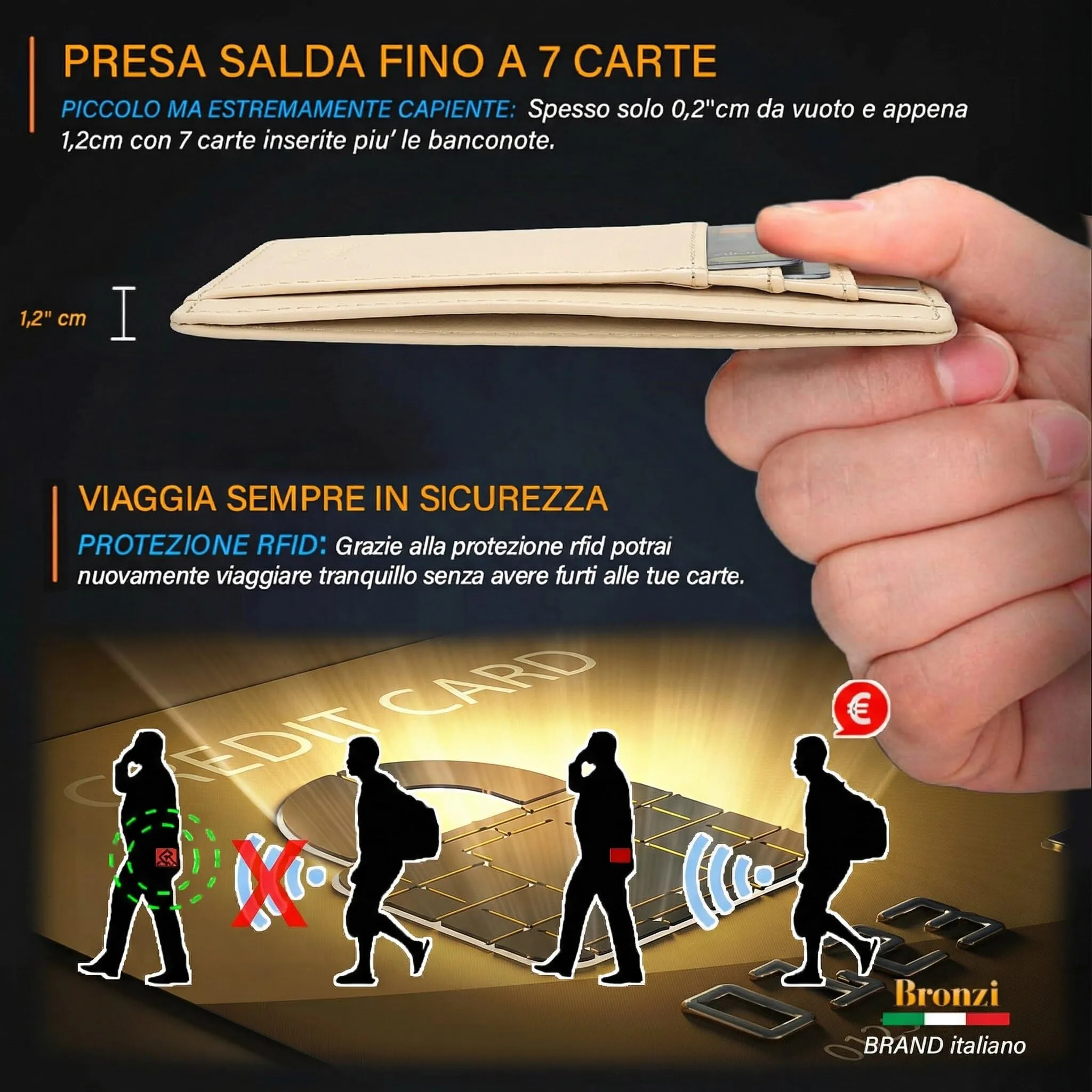 Bronzi Portafoglio Porta Carte di Credito Slim Protezione RFID - immagine 4