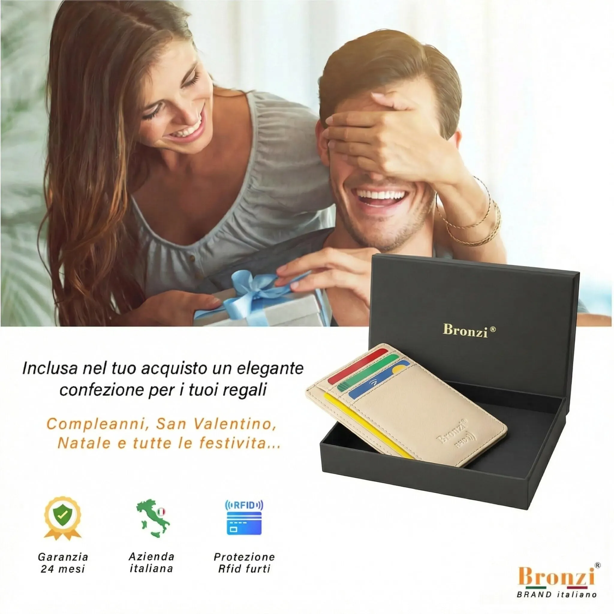Bronzi Portafoglio Porta Carte di Credito Slim Protezione RFID - immagine 7