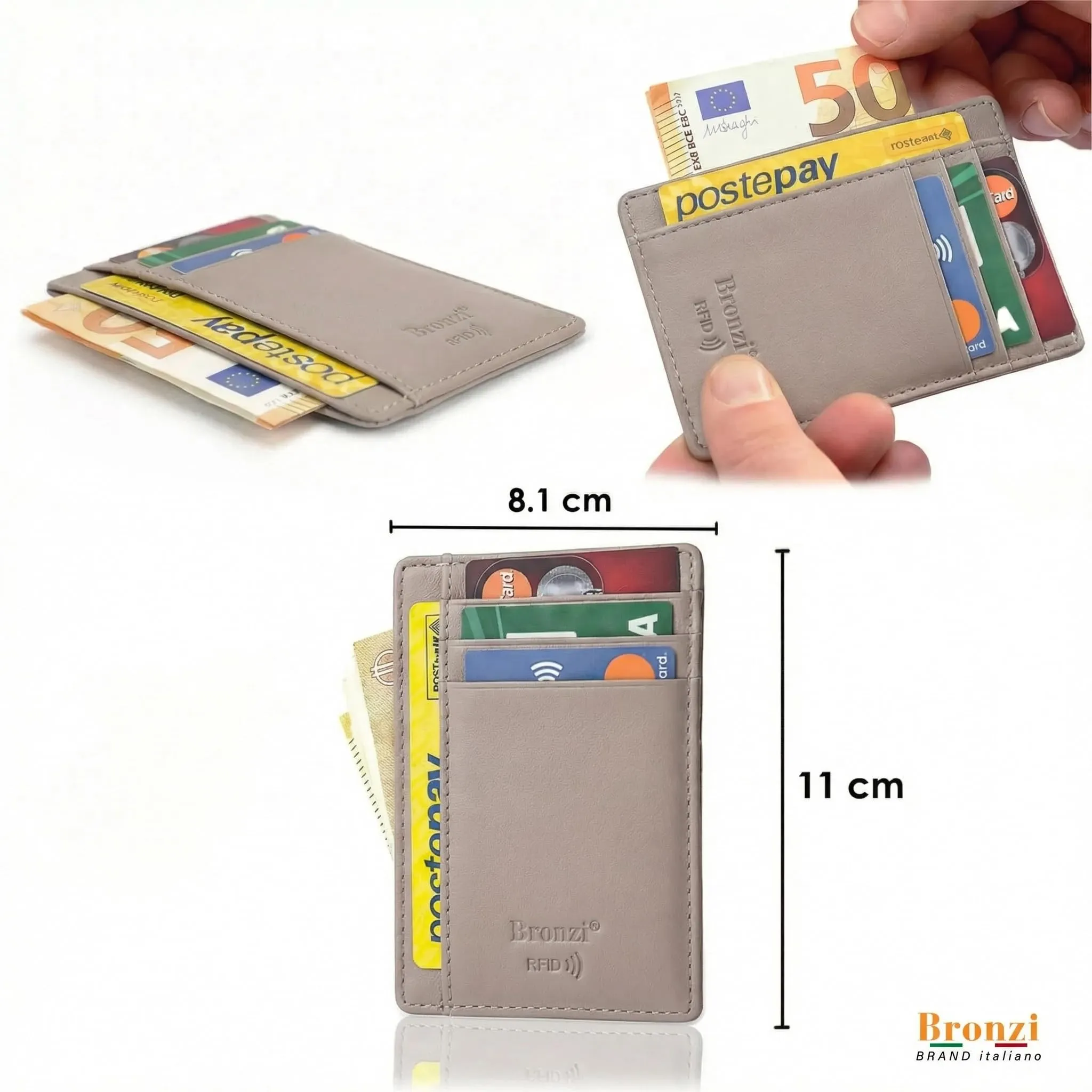 Bronzi Portafoglio Uomo Slim Piccolo con Protezione RFID e Portamonete - immagine 2