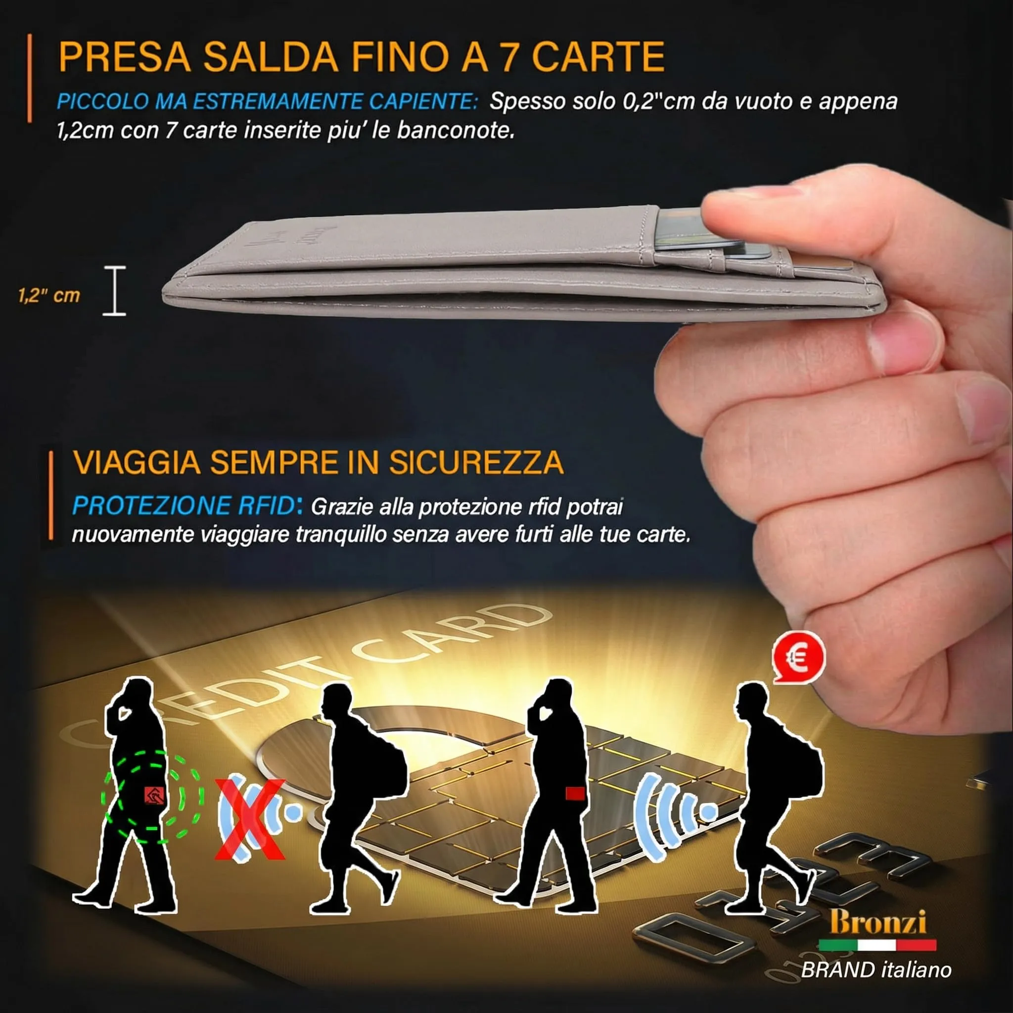 Bronzi Portafoglio Uomo Slim Piccolo con Protezione RFID e Portamonete - immagine 4