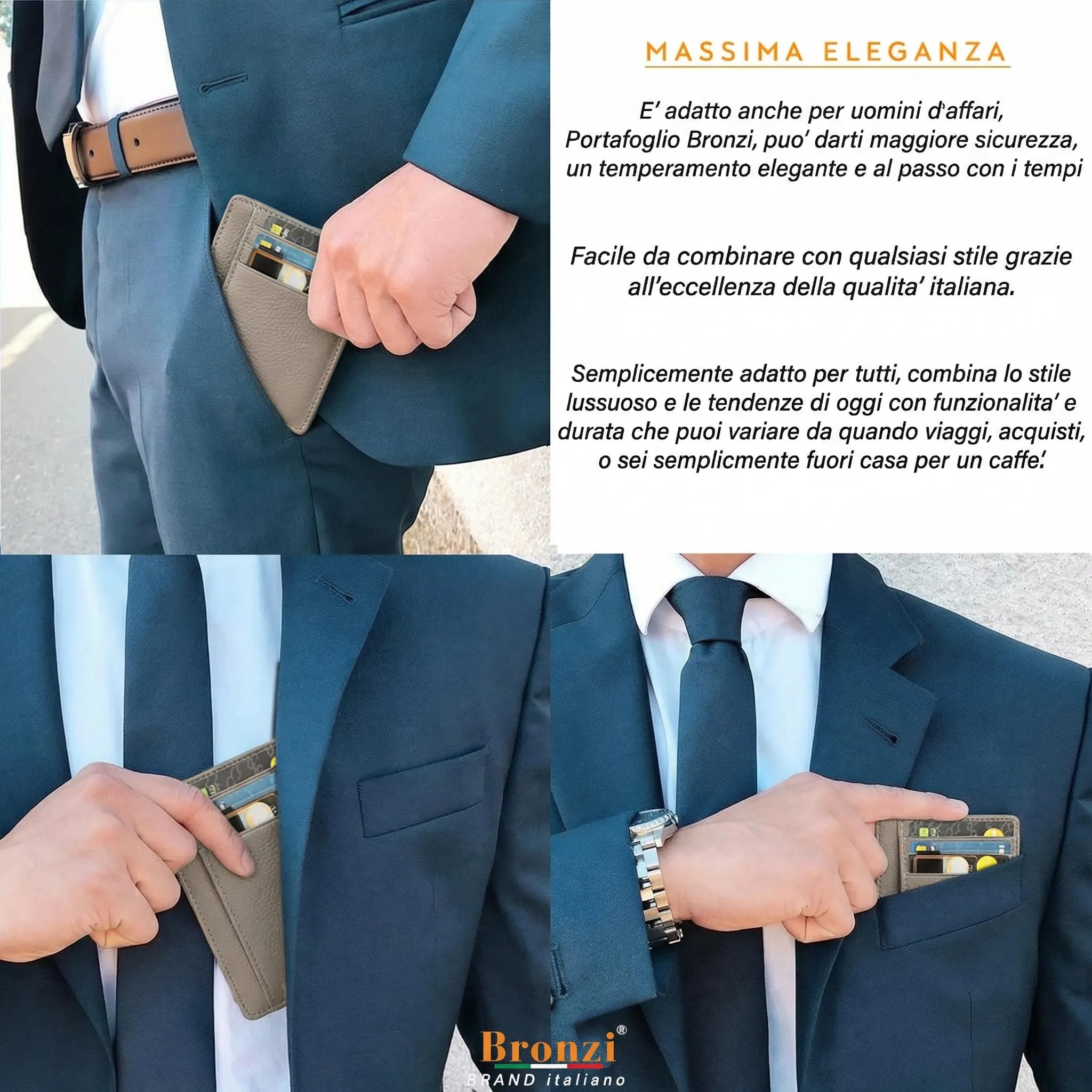 Bronzi Portafoglio Uomo Slim Piccolo con Protezione RFID e Portamonete - immagine 6