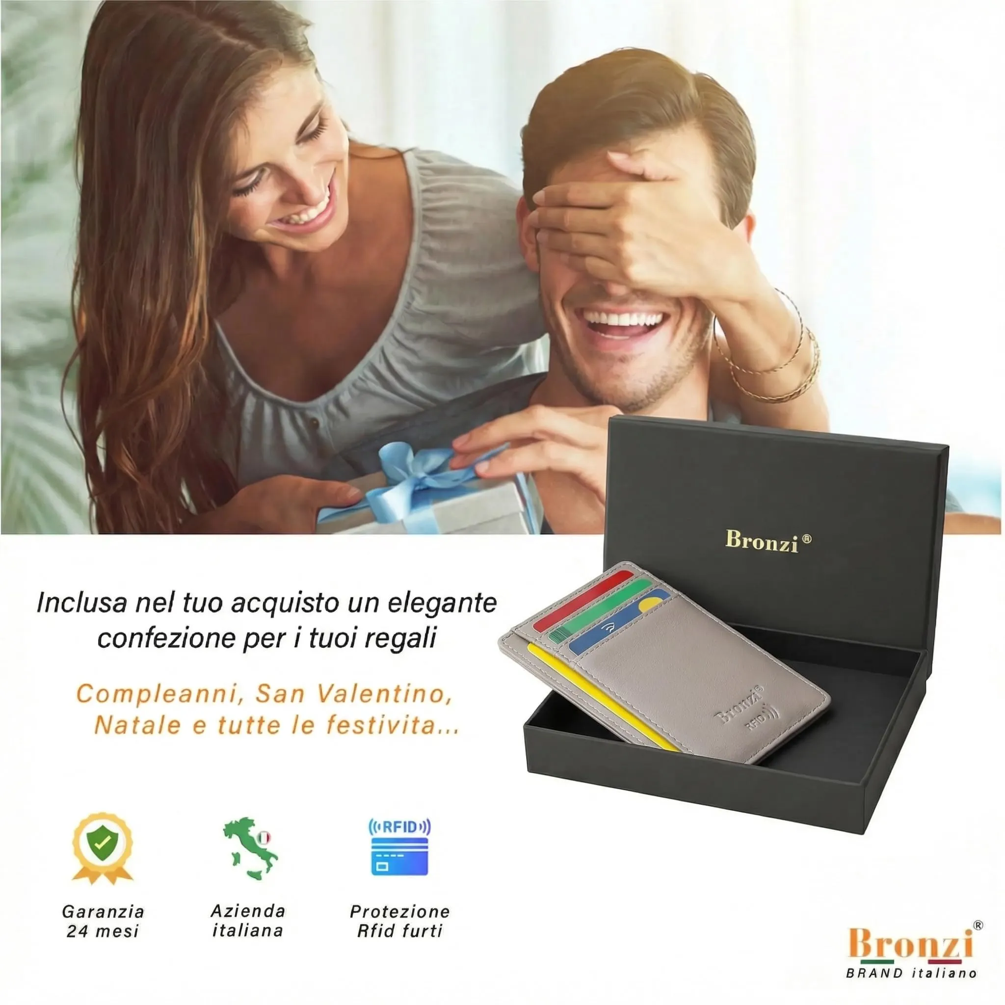 Bronzi Portafoglio Uomo Slim Piccolo con Protezione RFID e Portamonete - immagine 7