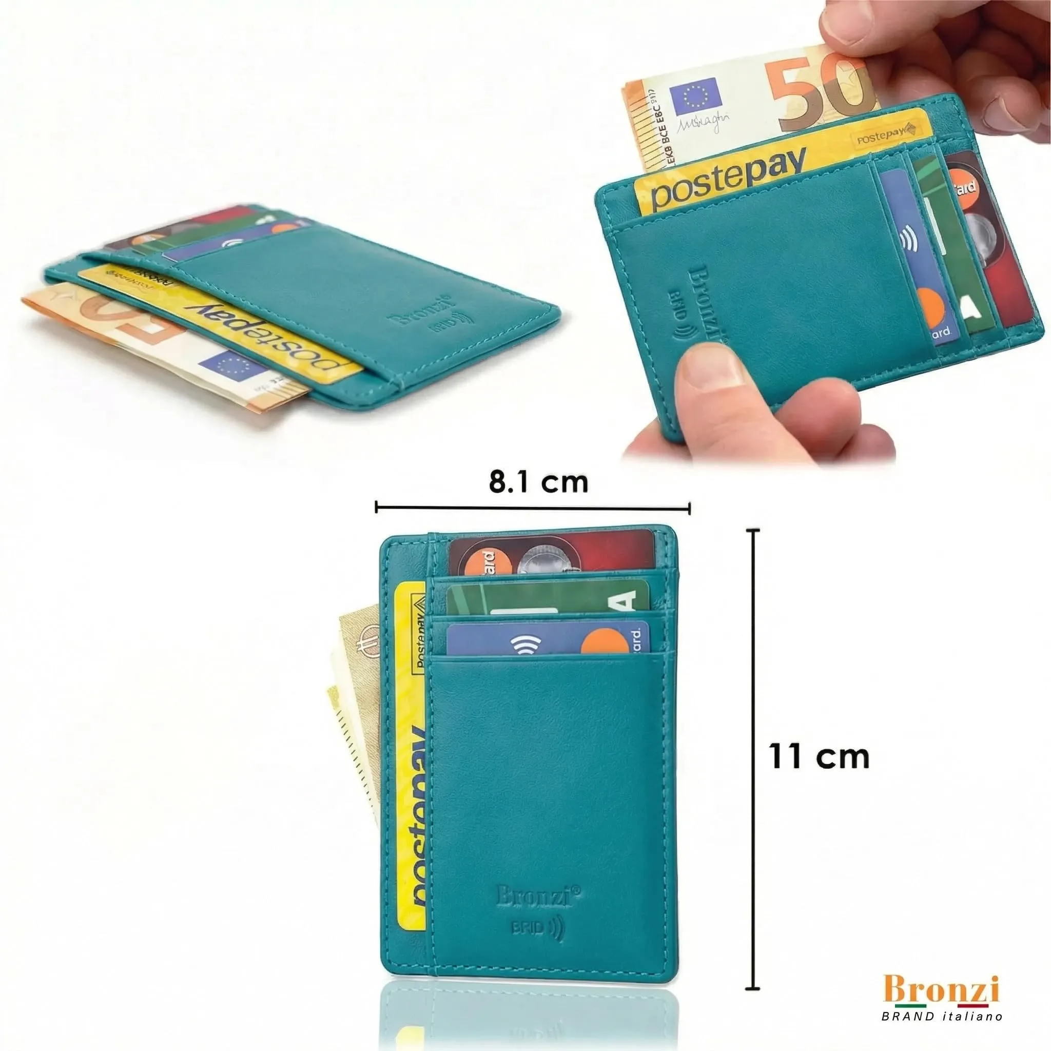 Bronzi Portafoglio Uomo Slim Piccolo Portacarte con Protezione RFID e Portamonete - immagine 2