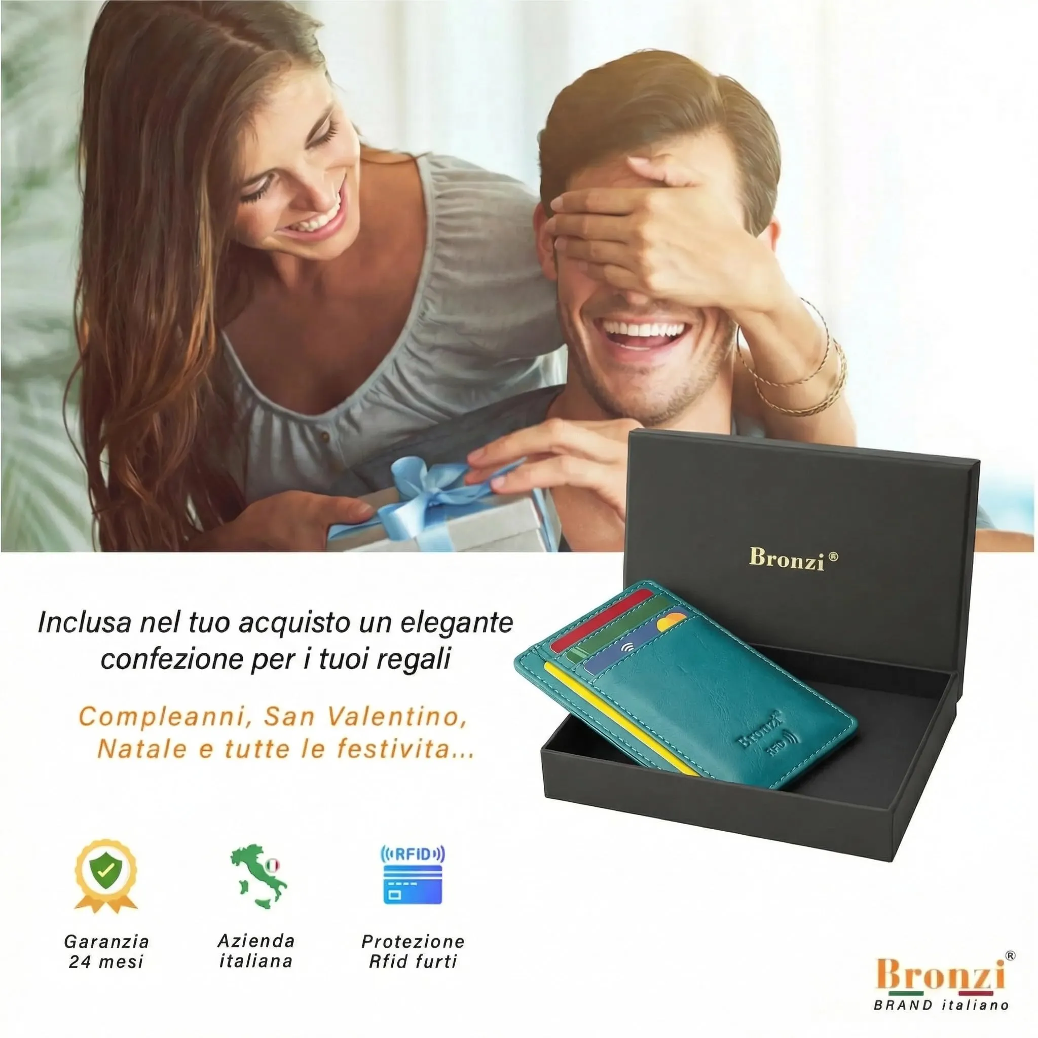 Bronzi Portafoglio Uomo Slim Piccolo Portacarte con Protezione RFID e Portamonete - immagine 7
