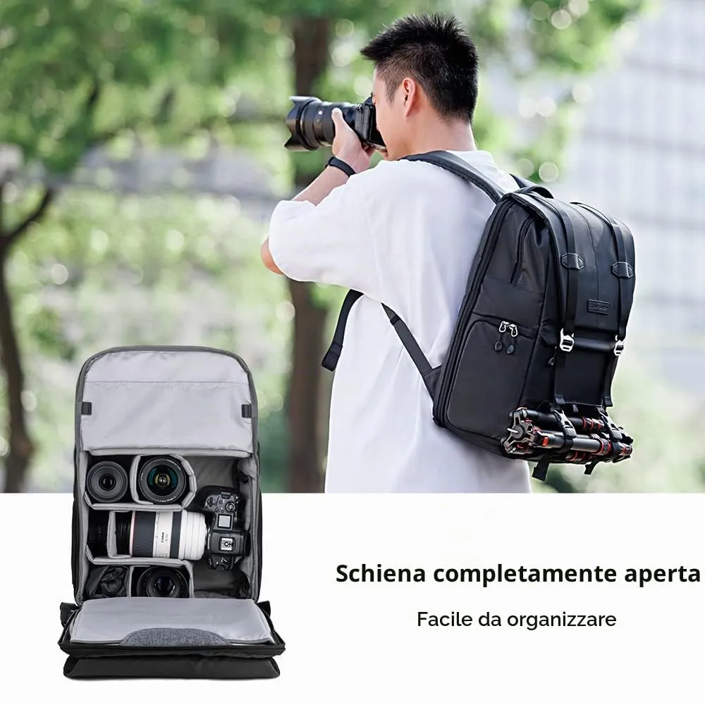 K&F Concept Zaino Fotografico Professionale Impermeabile Antifurto, 20 Litri, Nero - immagine 5