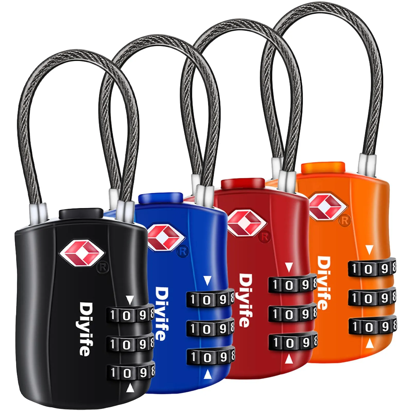Diyife Lucchetti TSA per Valigie, 4 Pezzi, Nero, Blu, Rosso, Arancia - immagine 1