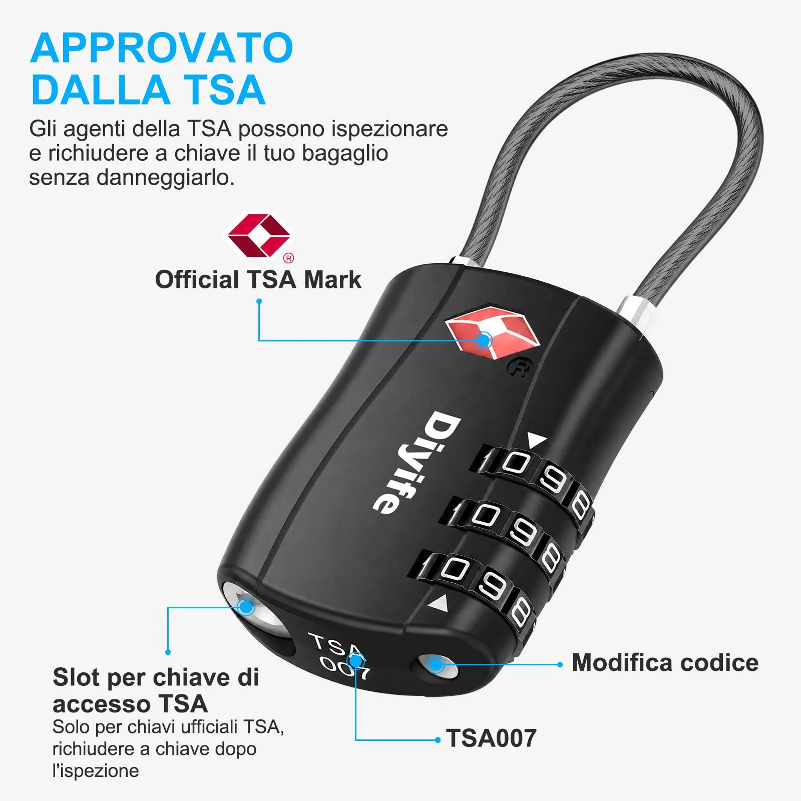 Diyife Lucchetti TSA per Valigie, 4 Pezzi, Nero, Blu, Rosso, Arancia - immagine 5