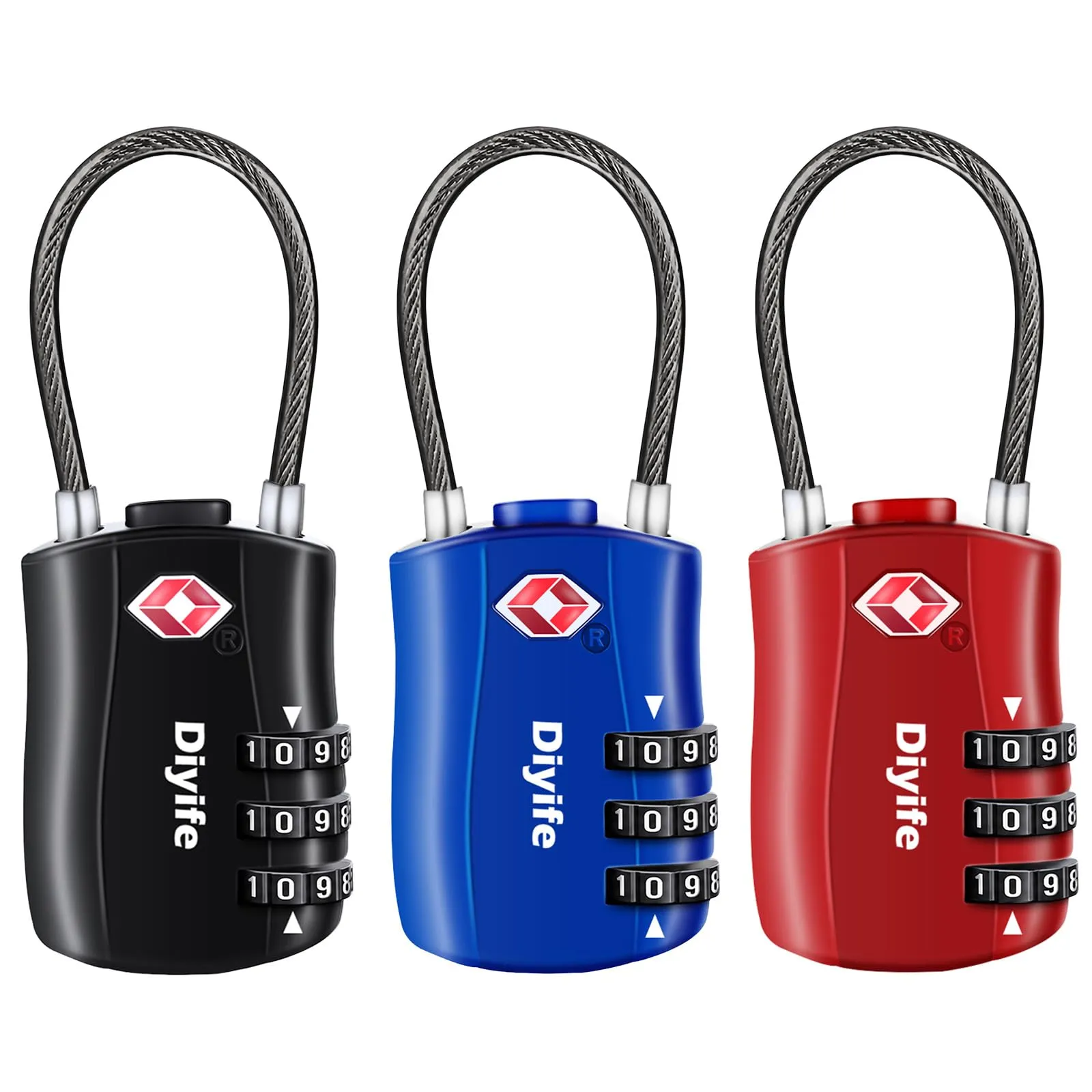 Diyife Lucchetto TSA per Valigia, 3 Pezzi (Nero, Blu, Rosso) - immagine 1