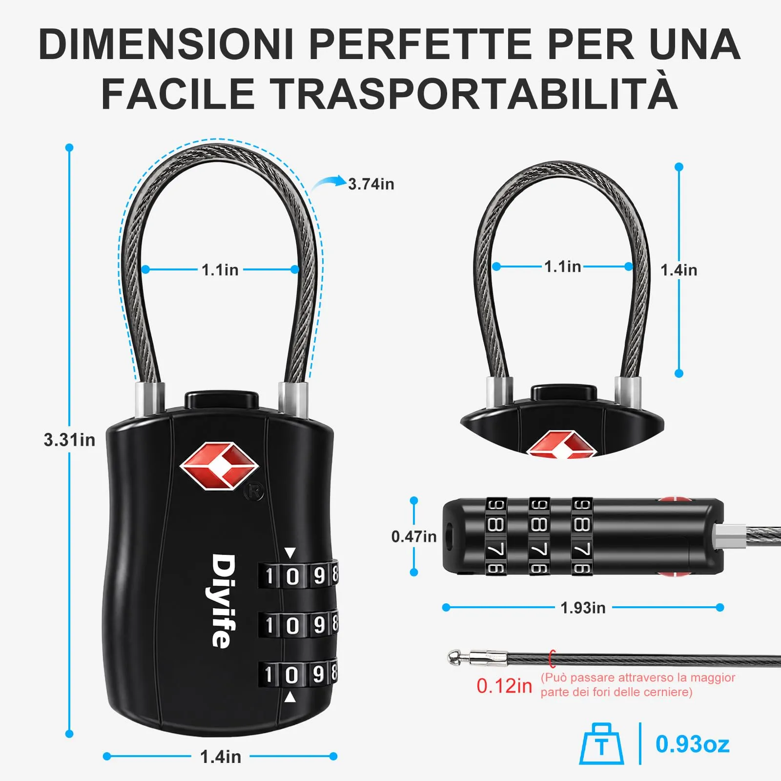 Diyife Lucchetto TSA per Valigia, 3 Pezzi (Nero, Blu, Rosso) - immagine 3