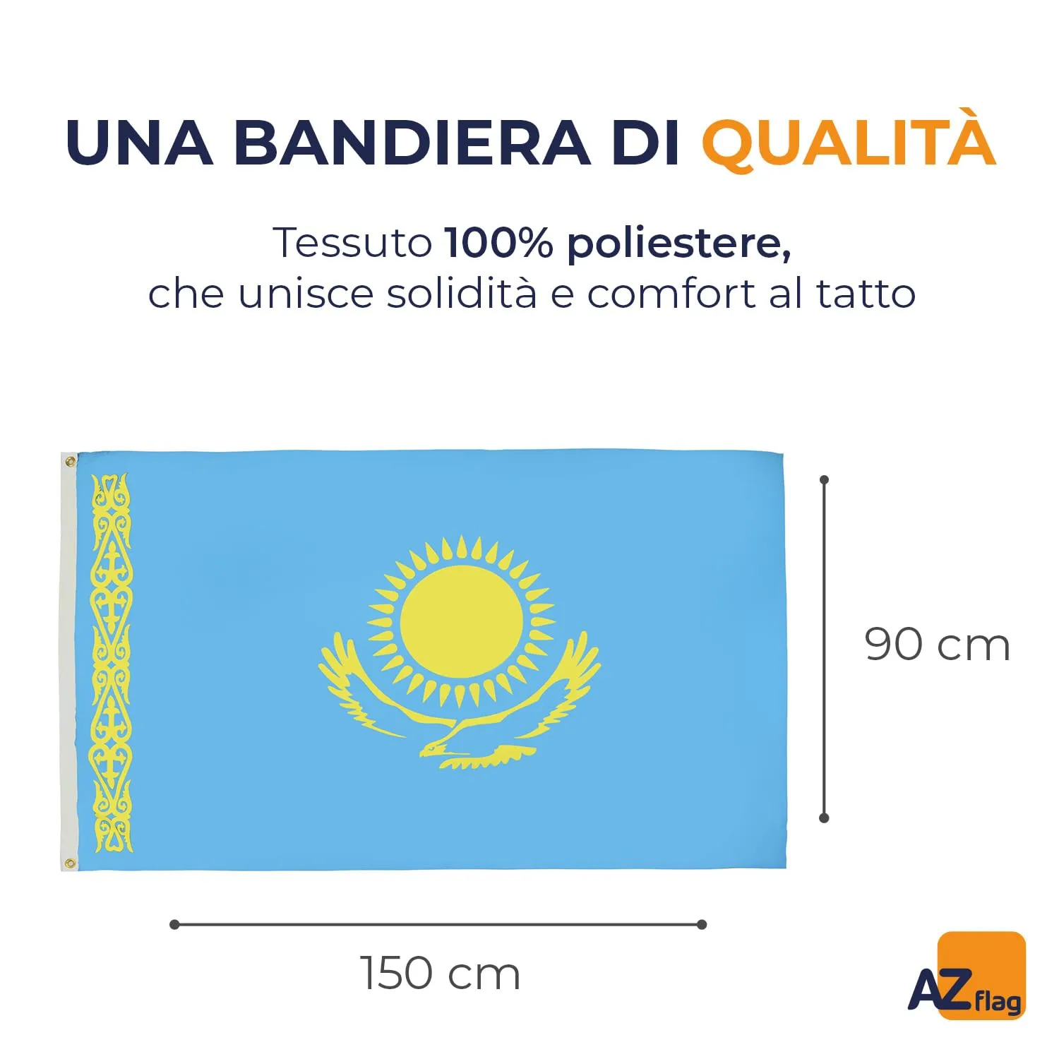 AZ FLAG Bandiera Kazakistan 150x90 cm in Poliestere con 2 Occhielli - immagine 2