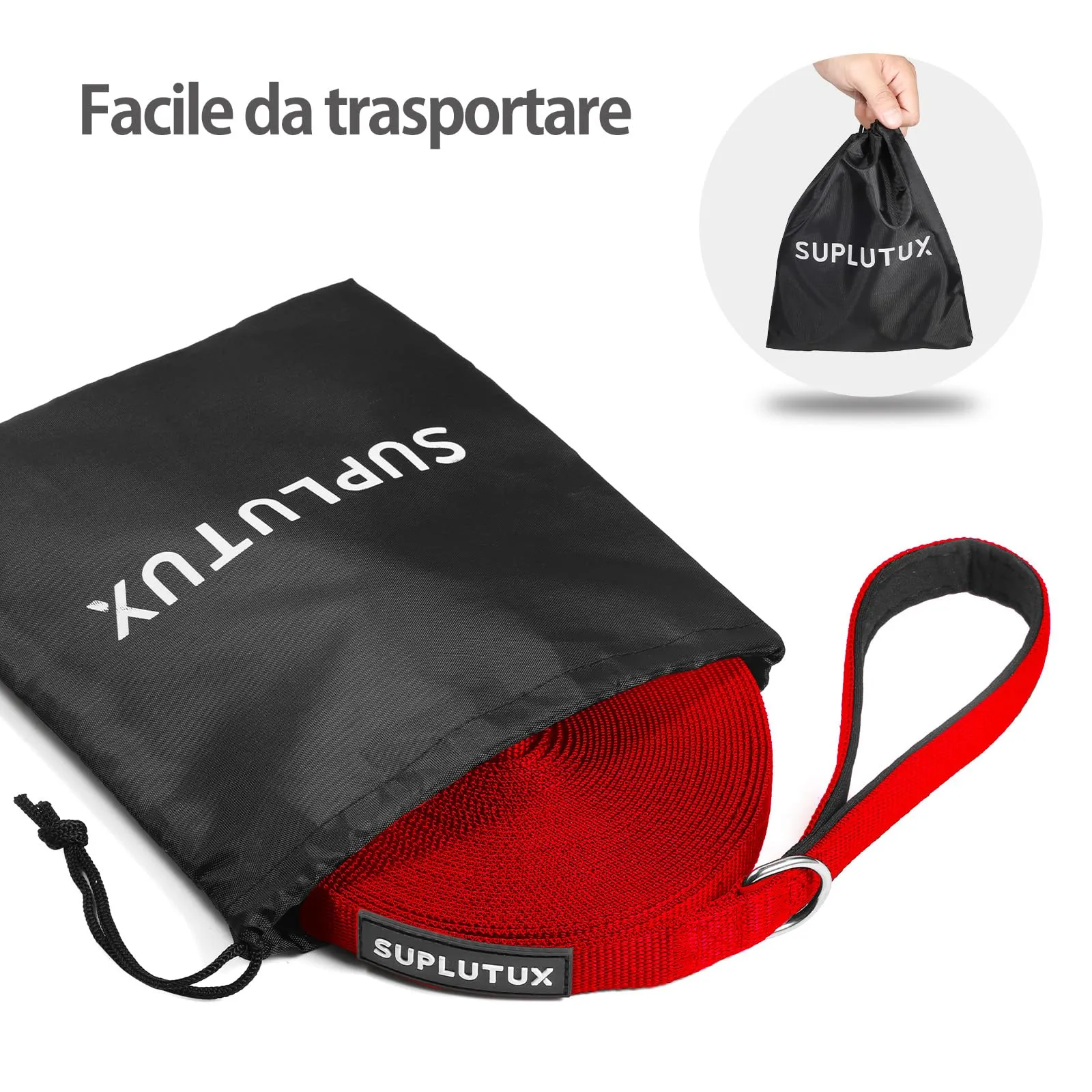 SuplutuX Guinzaglio Addestramento per Cani Regolabile 15m, Impugnatura Imbottita, Rosso - immagine 4