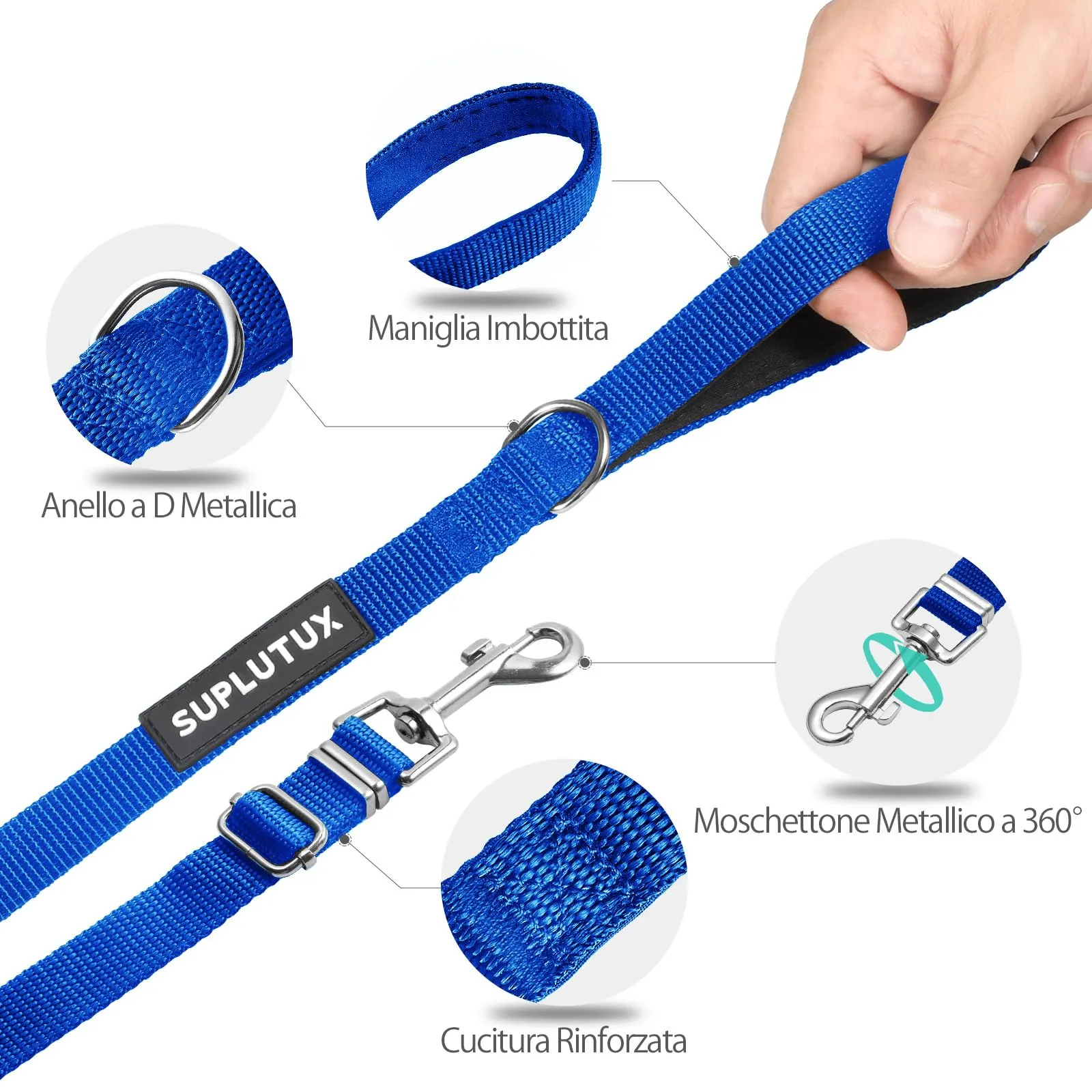 SuplutuX Guinzaglio Addestramento Regolabile per Cani, Lunghina 3m con Impugnatura Imbottita, Blu - immagine 2