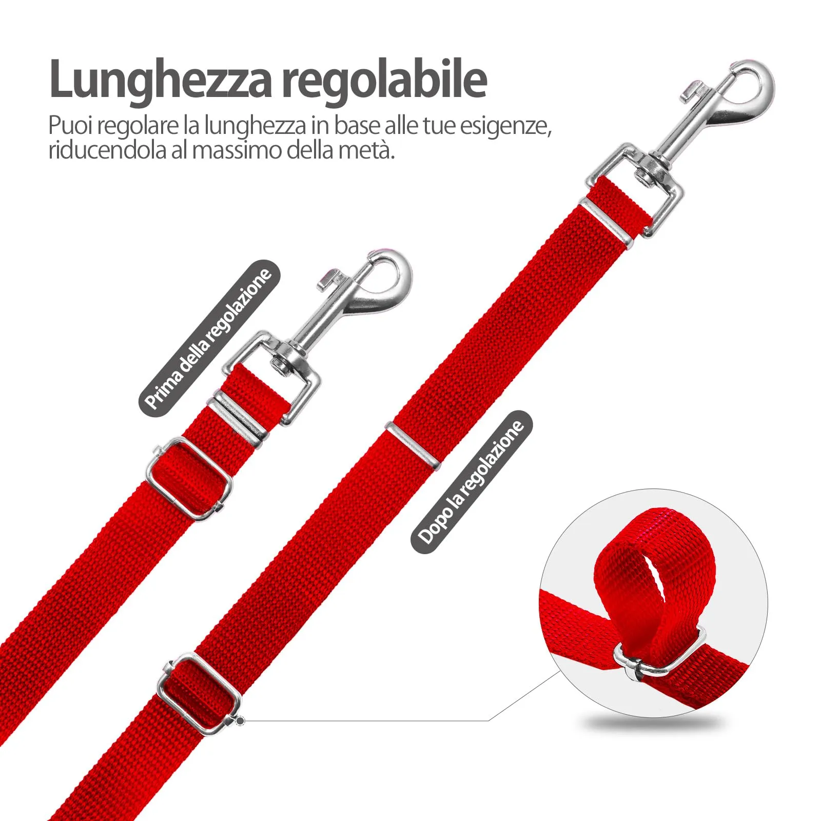 SuplutuX Guinzaglio Addestramento per Cani Regolabile 5m, Impugnatura Imbottita, Rosso - immagine 3