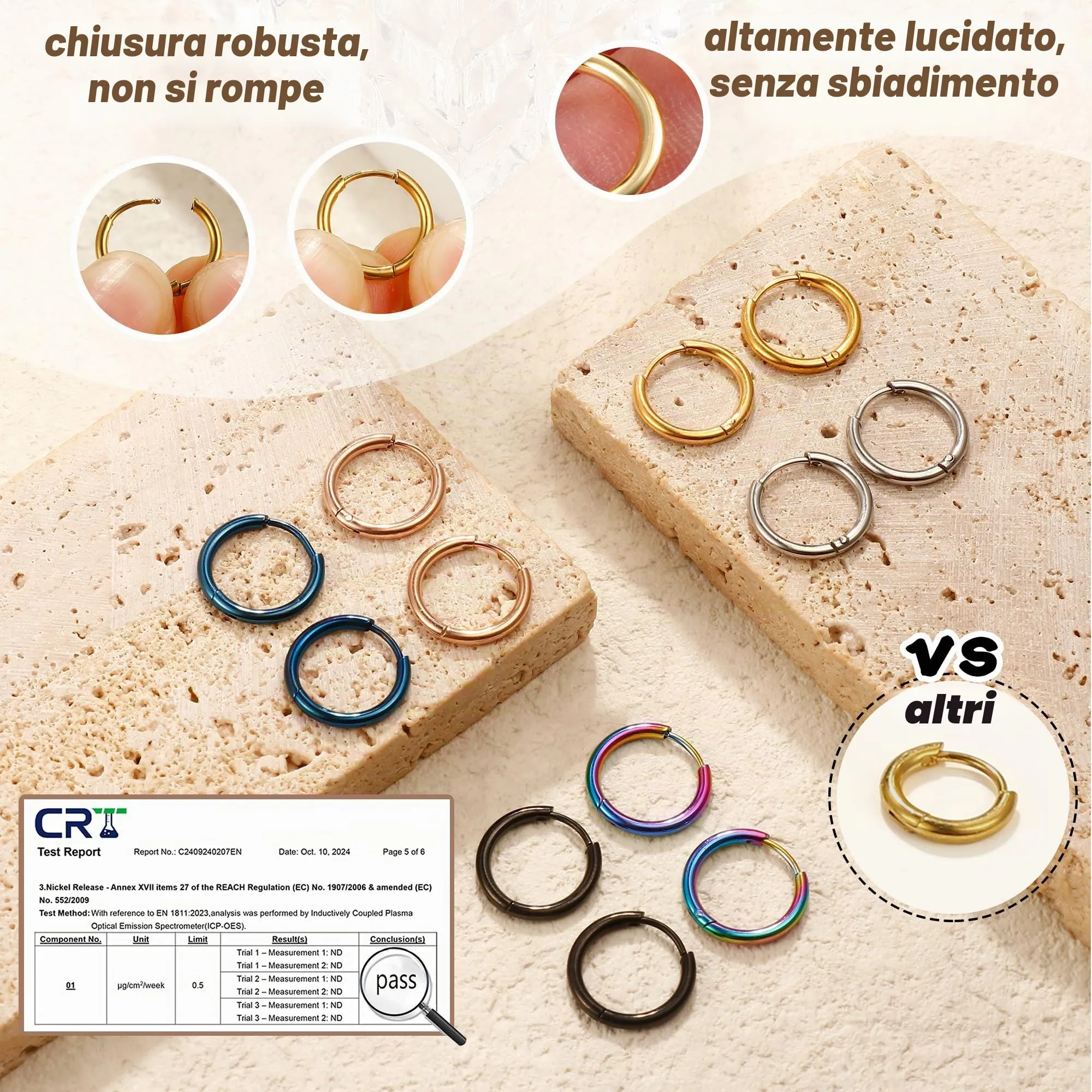Milacolato Orecchini a Cerchio Piccoli in Acciaio Chirurgico 316L, 9 mm - immagine 4