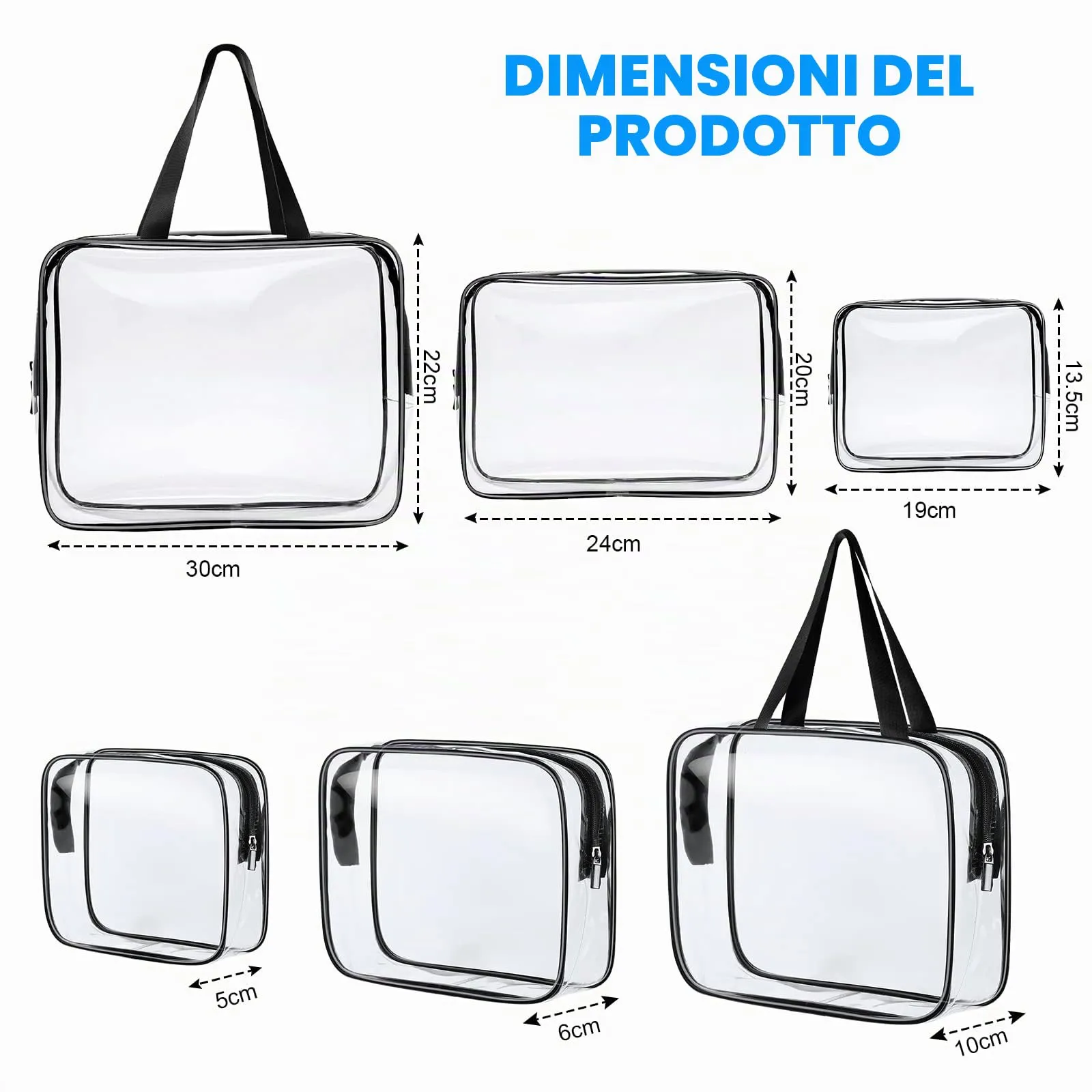 Aucuu Beauty Case Trasparente, Set di 3 Borse da Toilette Impermeabili per Viaggio e Cosmetici - immagine 2