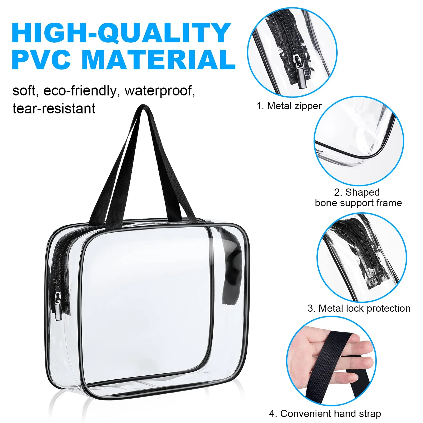 Aucuu Beauty Case Trasparente, Set di 3 Borse da Toilette Impermeabili per Viaggio e Cosmetici - immagine 3