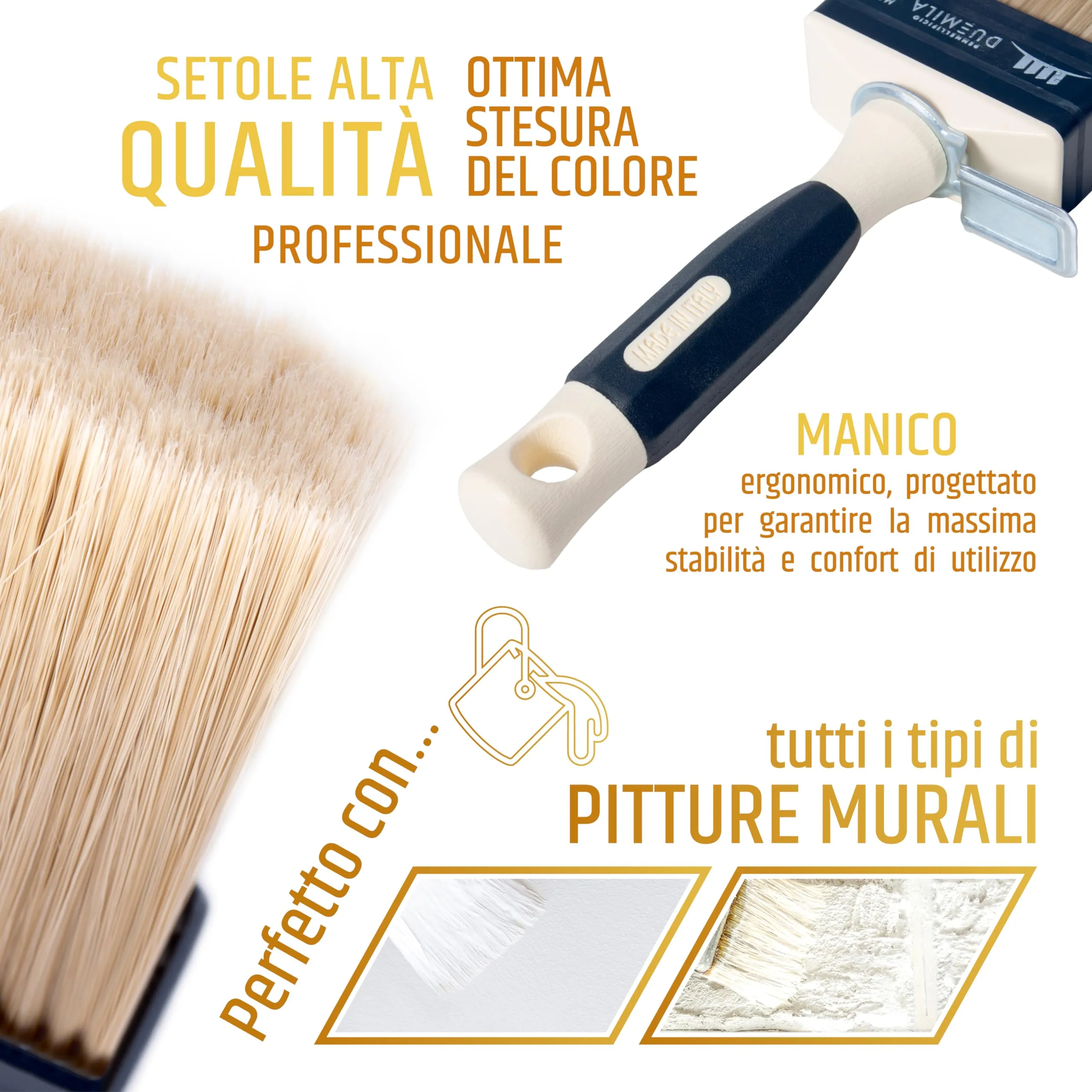 Pennellificio 2000 Pennello Plafone con Manico in Plastica per Muri Interni ed Esterni, 3x7 cm - immagine 4