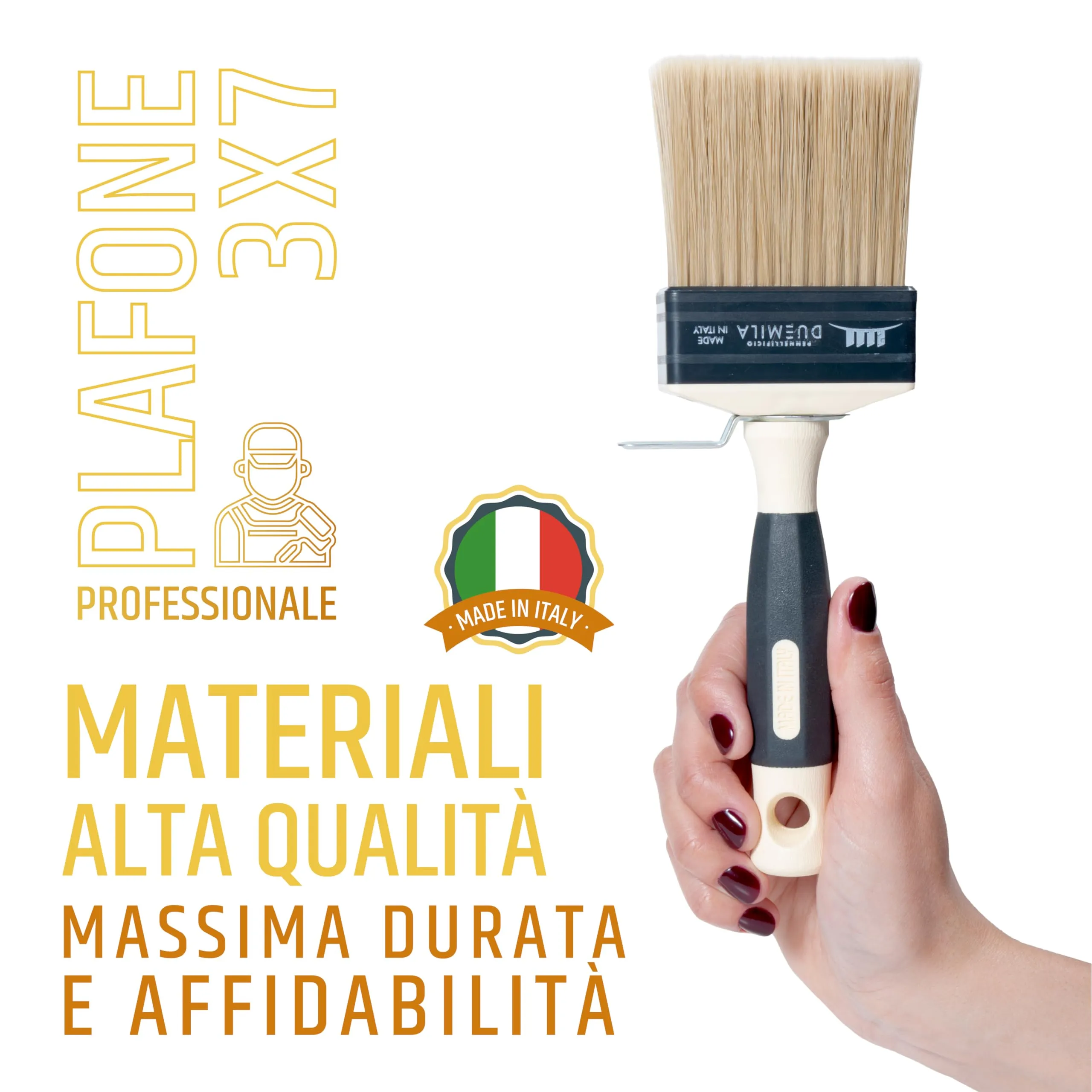 Pennellificio 2000 Pennello Plafone con Manico in Plastica per Muri Interni ed Esterni, 3x7 cm - immagine 5