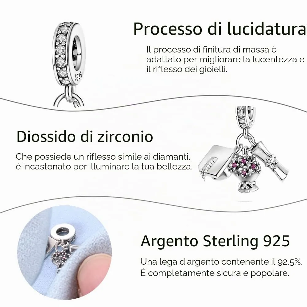 Pandach Bead Charm Ciondolo Argento Sterling 925 con Cubic Zirconia per Braccialetti e Collane Europee - immagine 3
