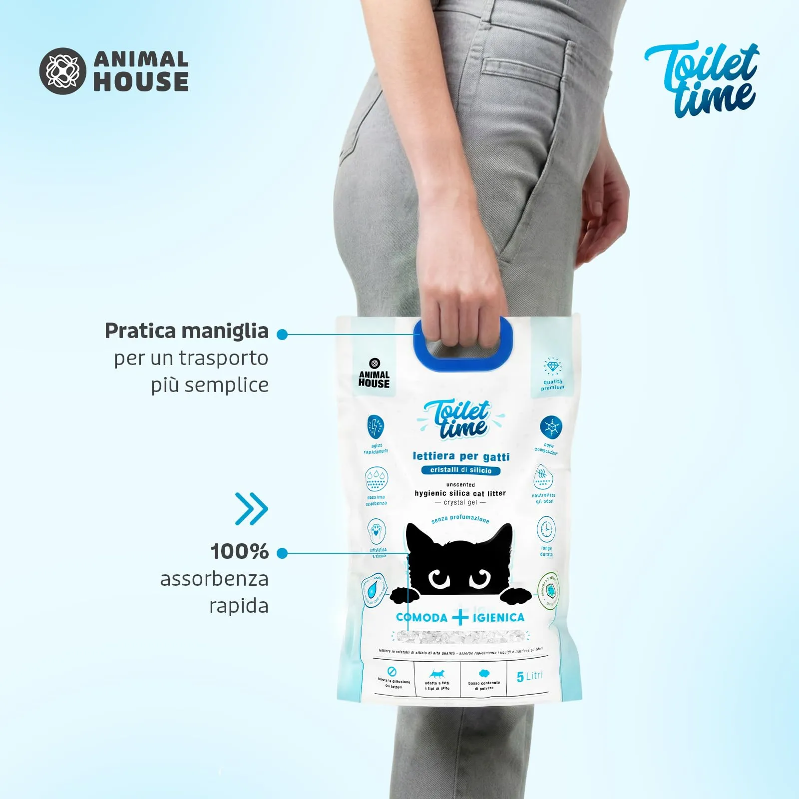 Animal House Toilet Time Lettiera in Cristalli di Silicio per Gatti, 5L - immagine 4
