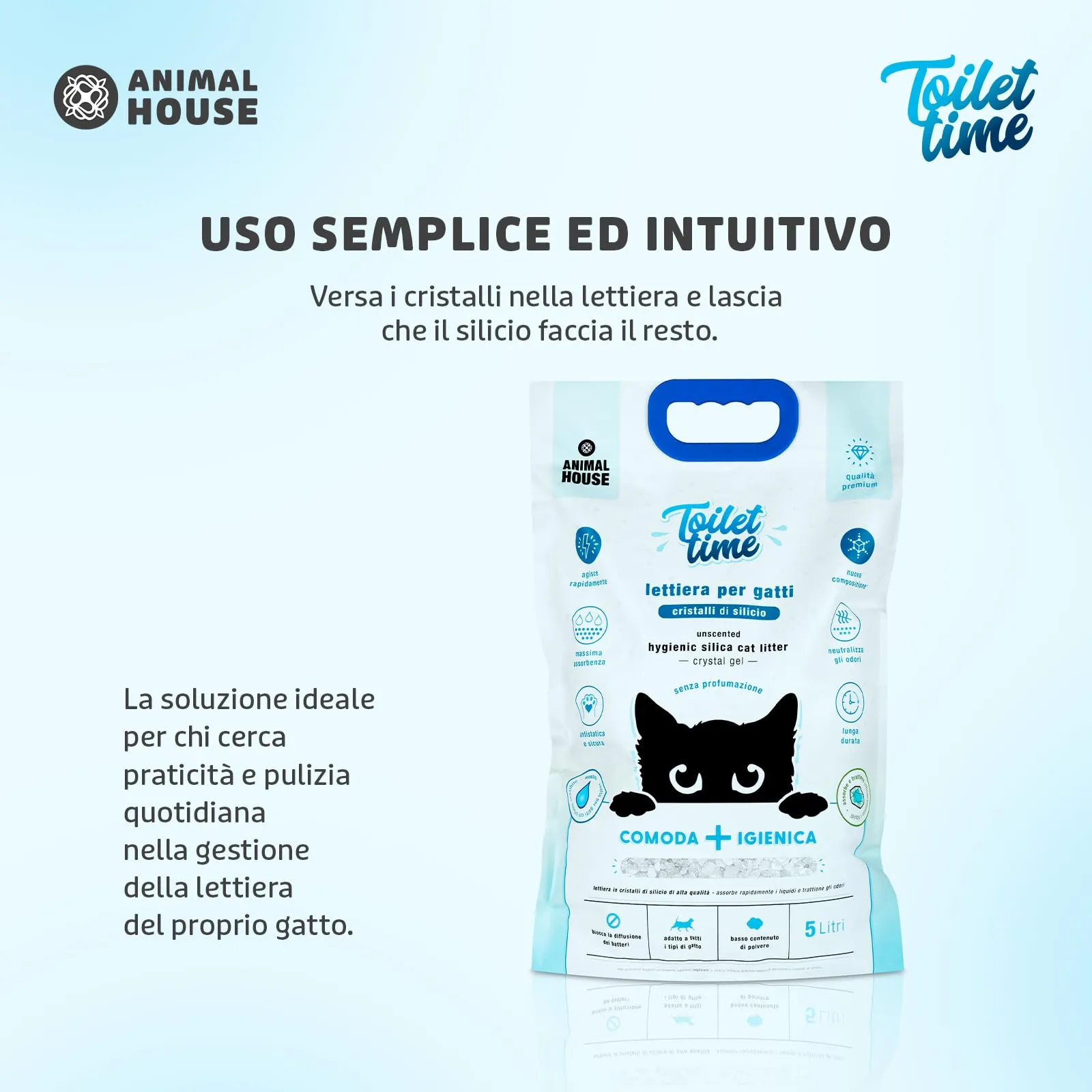 Animal House Toilet Time Lettiera in Cristalli di Silicio per Gatti, 5L - immagine 6