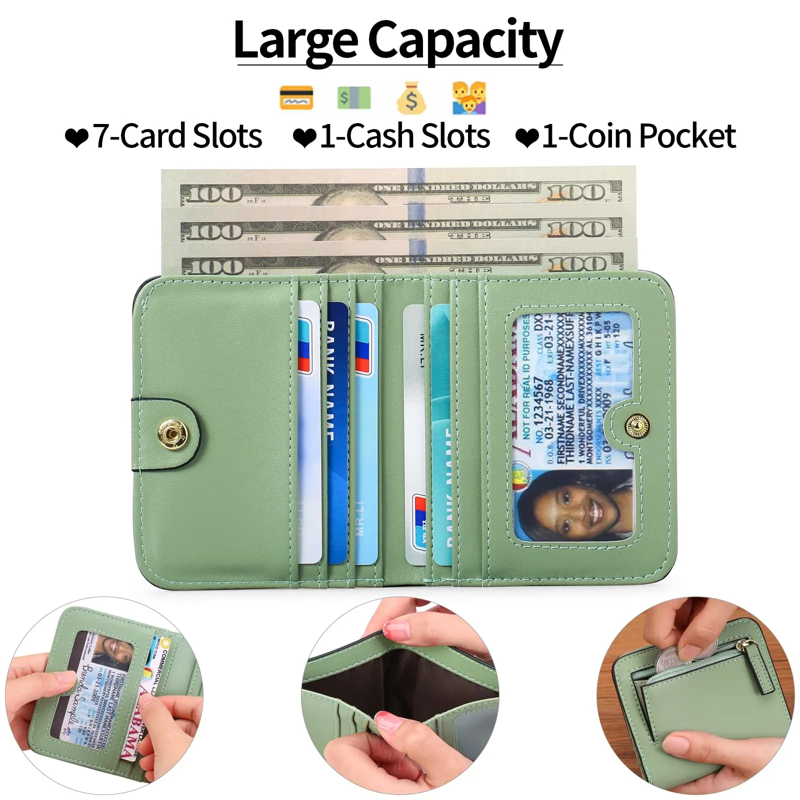 GAEKEAO Portafoglio da Donna in Pelle con Blocco RFID, Portamonete con Cerniera, 7 Scomparti per Carte e Finestra ID - immagine 2